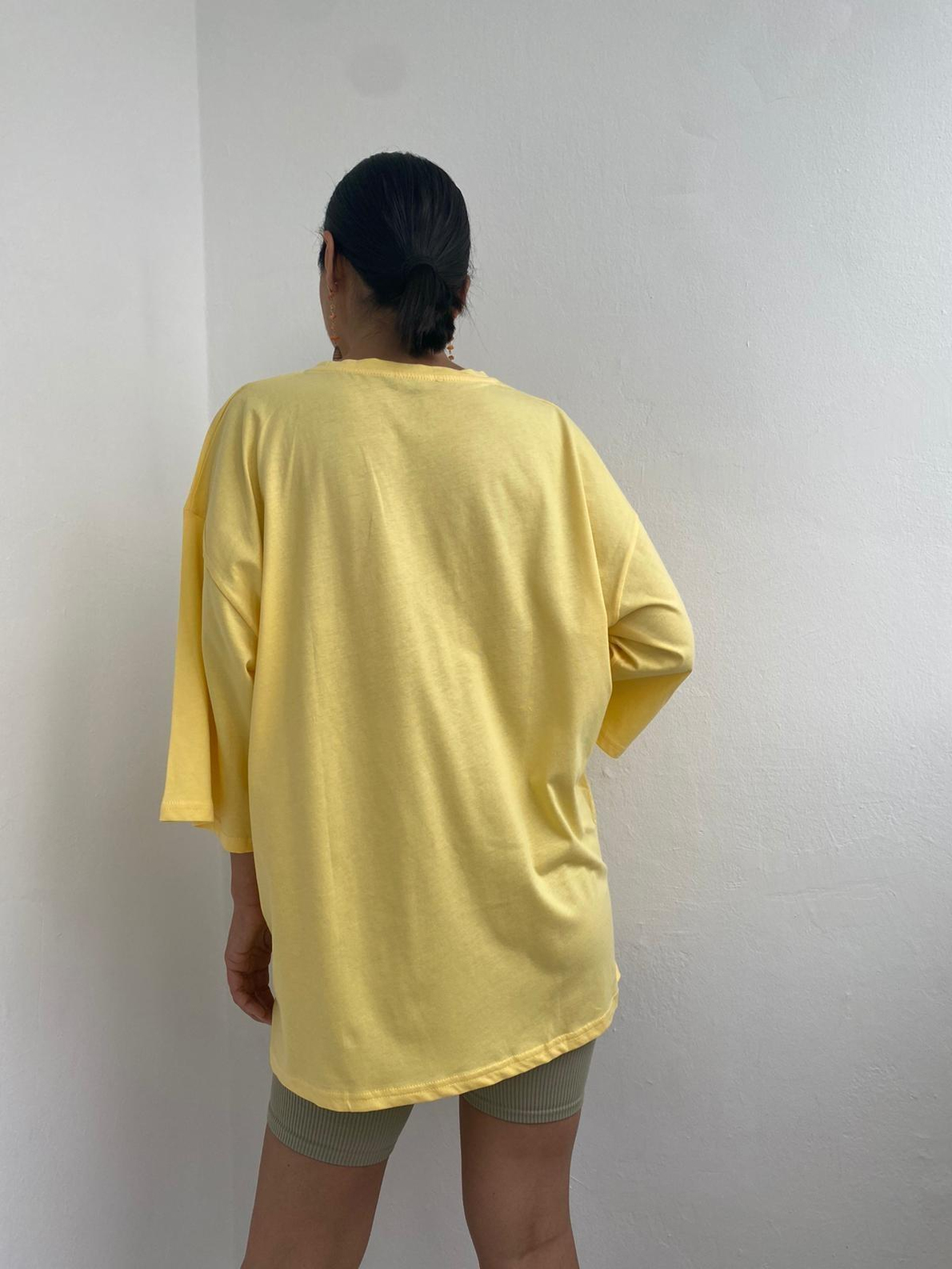 Sarı Bisiklet Yaka Oversize Tshirt