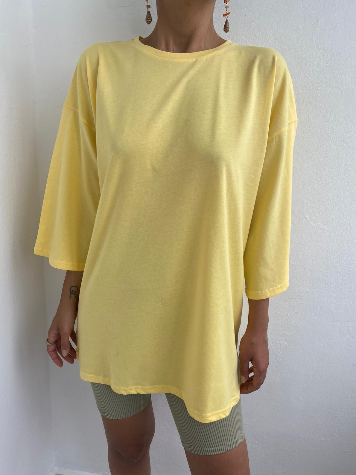 Sarı Bisiklet Yaka Oversize Tshirt
