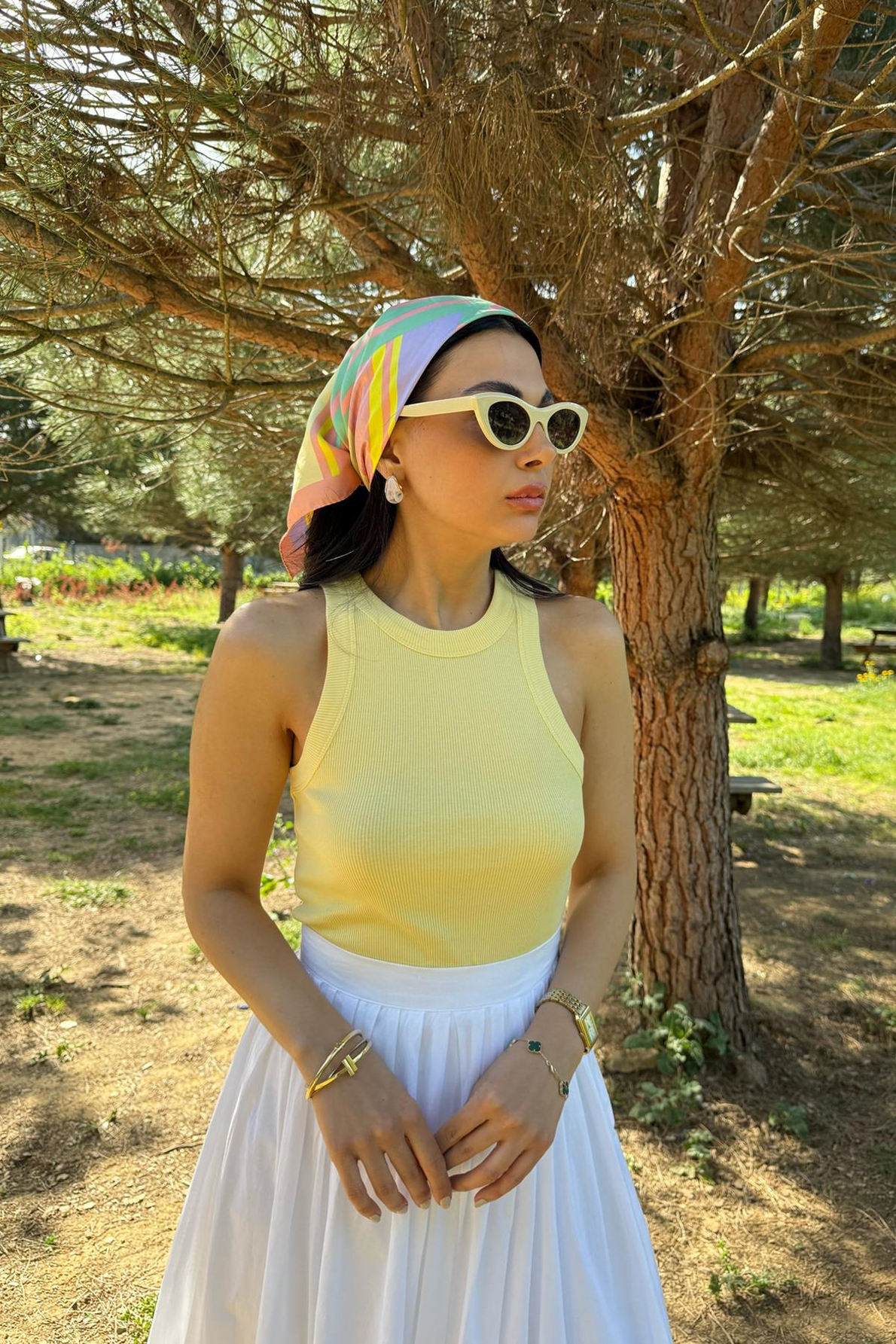 Sarı Halter Yaka Basic Fitilli Atlet