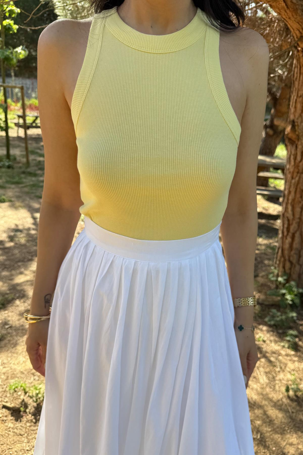 Sarı Halter Yaka Basic Fitilli Atlet