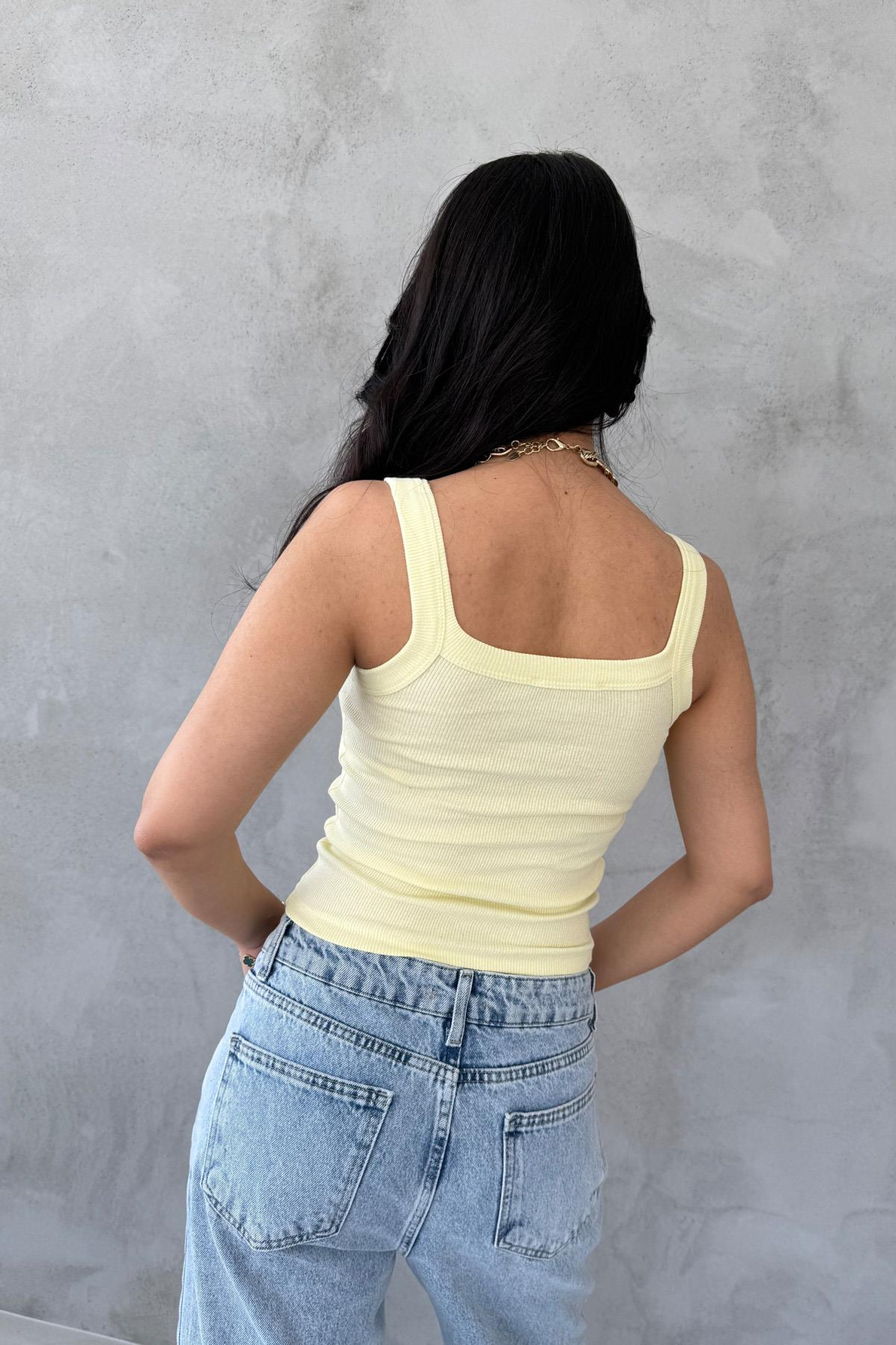 Sarı Slim Fit Dar Kesim U Yaka Fitilli Atlet