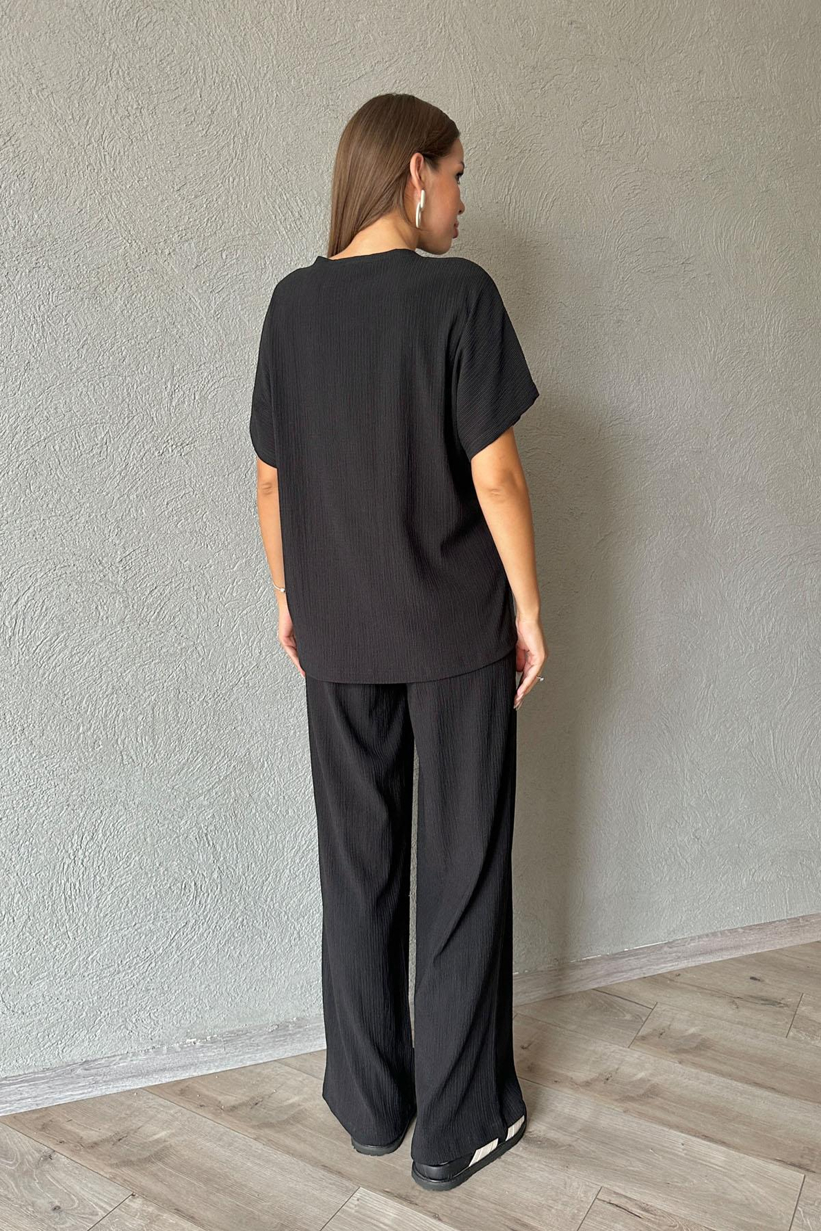 Siyah Gofre Tshirt ve Pantolon Takım