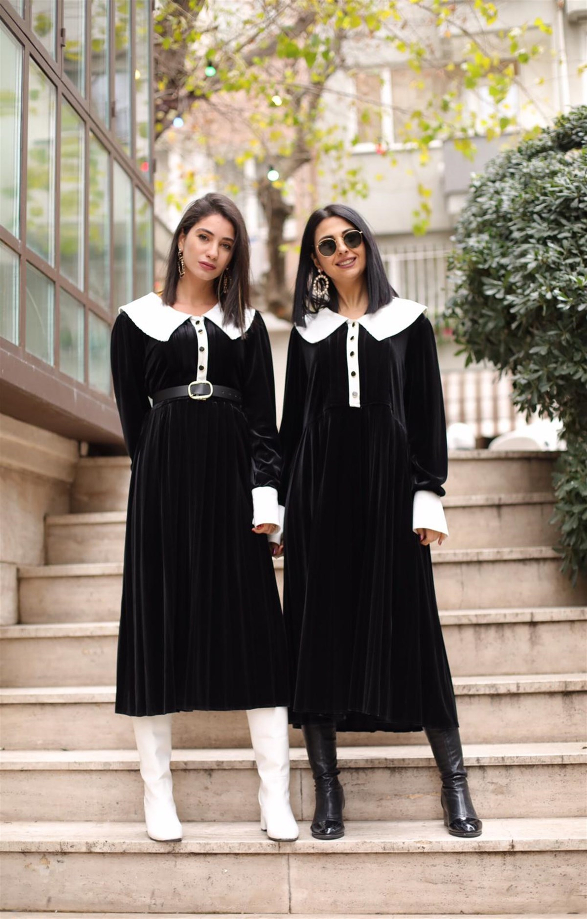 Siyah Kadife Piliseli Salaş Elbise
