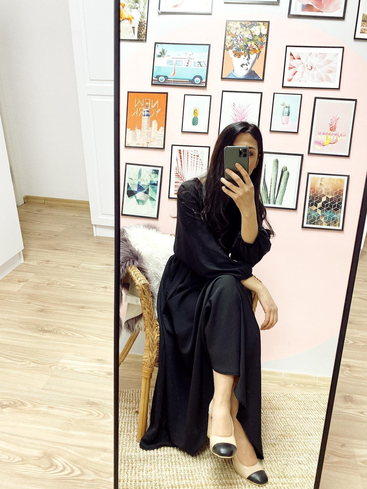 Siyah Kloş Maxi Boy Elbise