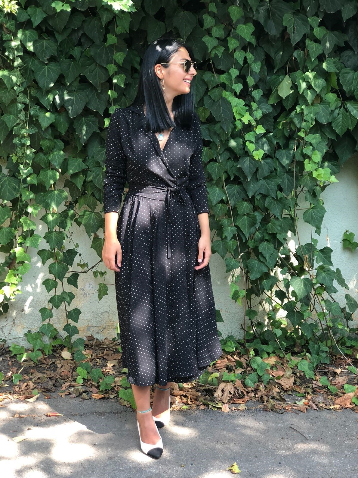 Siyah Mini Puantiyeli Anvelop  Elbise