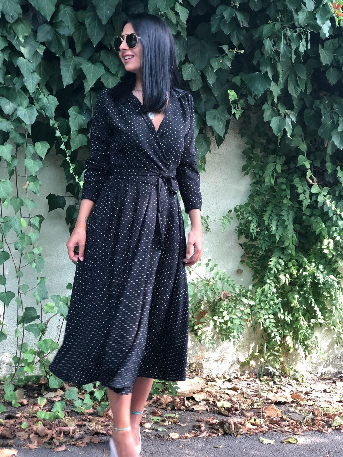 Siyah Mini Puantiyeli Anvelop  Elbise