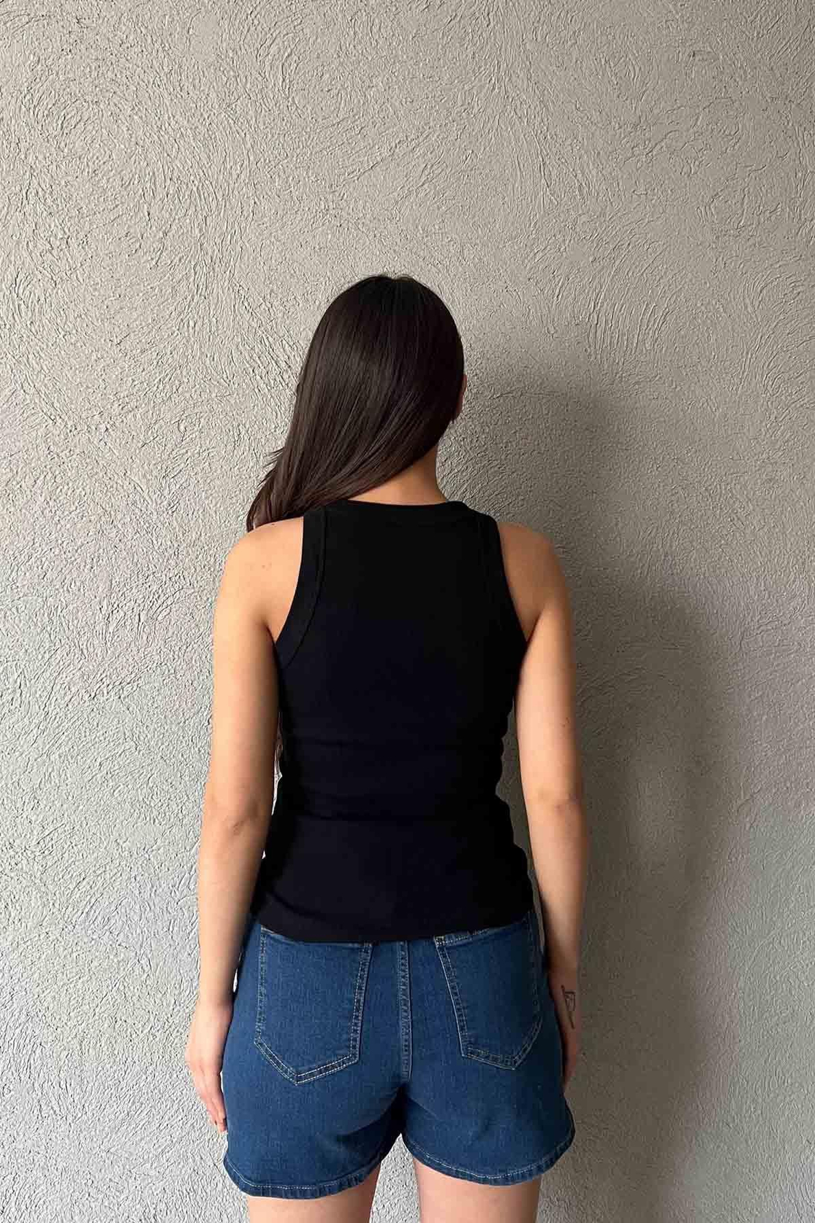 Siyah Taş Detaylı Basic Atlet