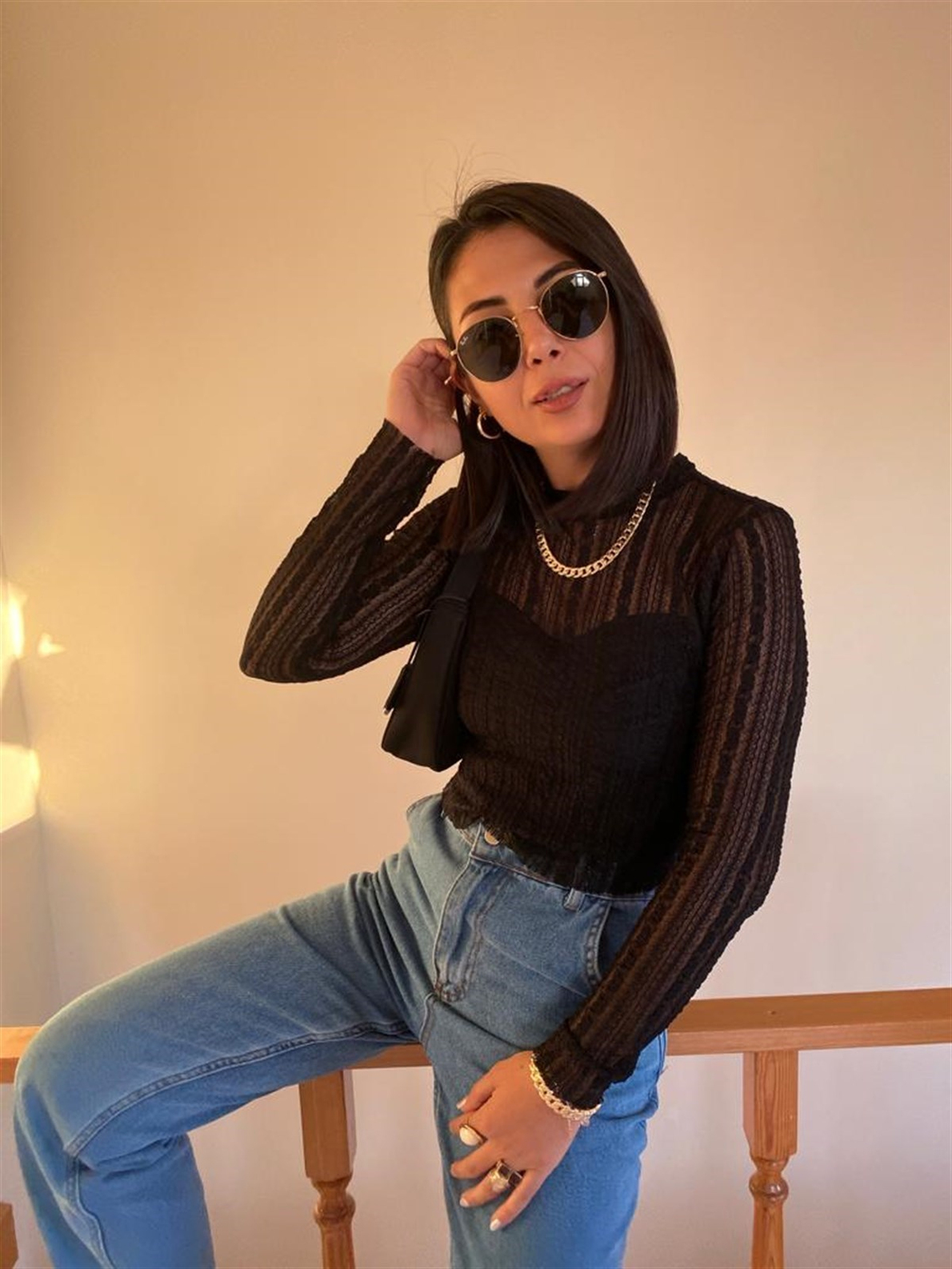 Siyah Vintage Büstiyerli Dantel Bluz