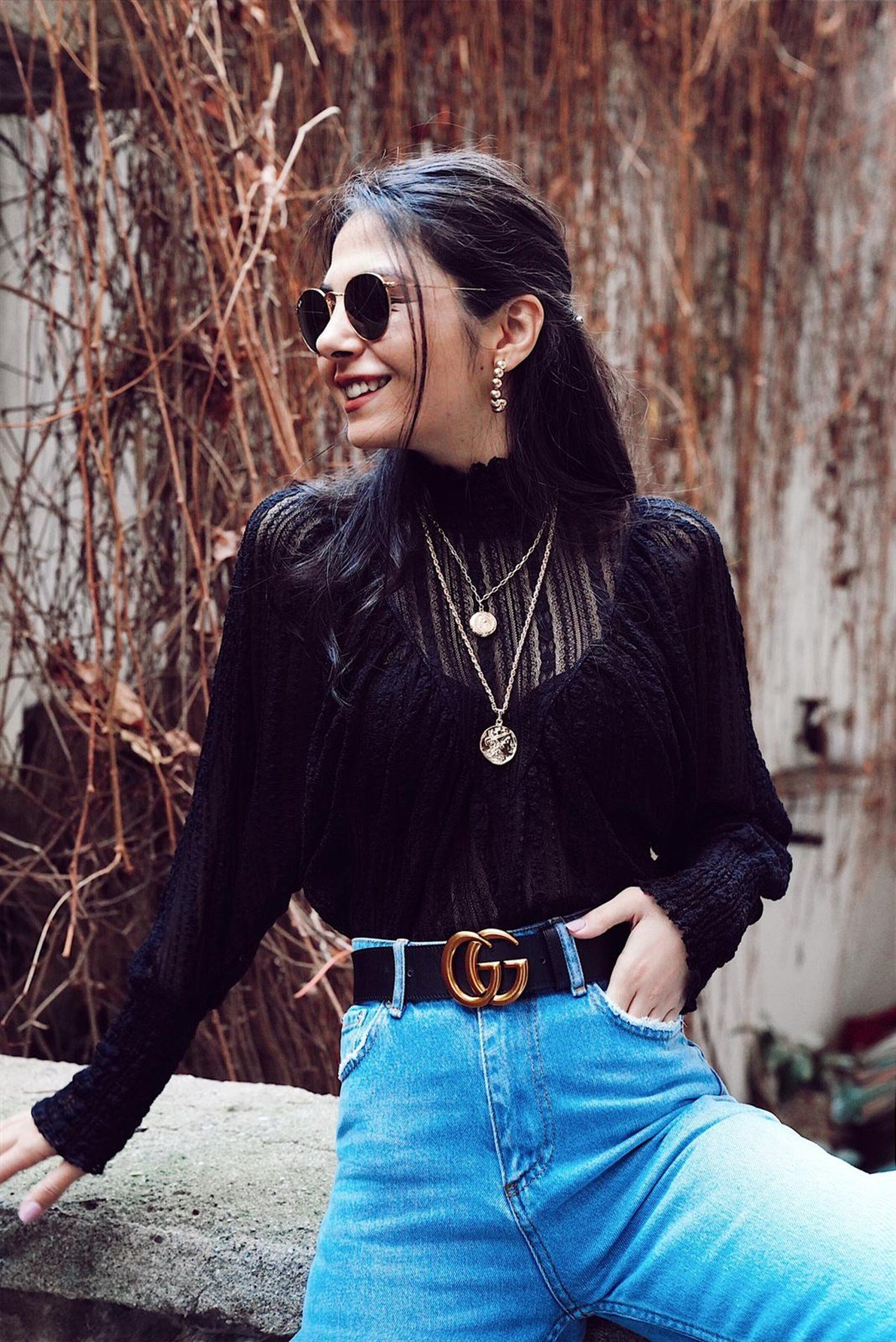 Siyah Vintage Dantel Bluz