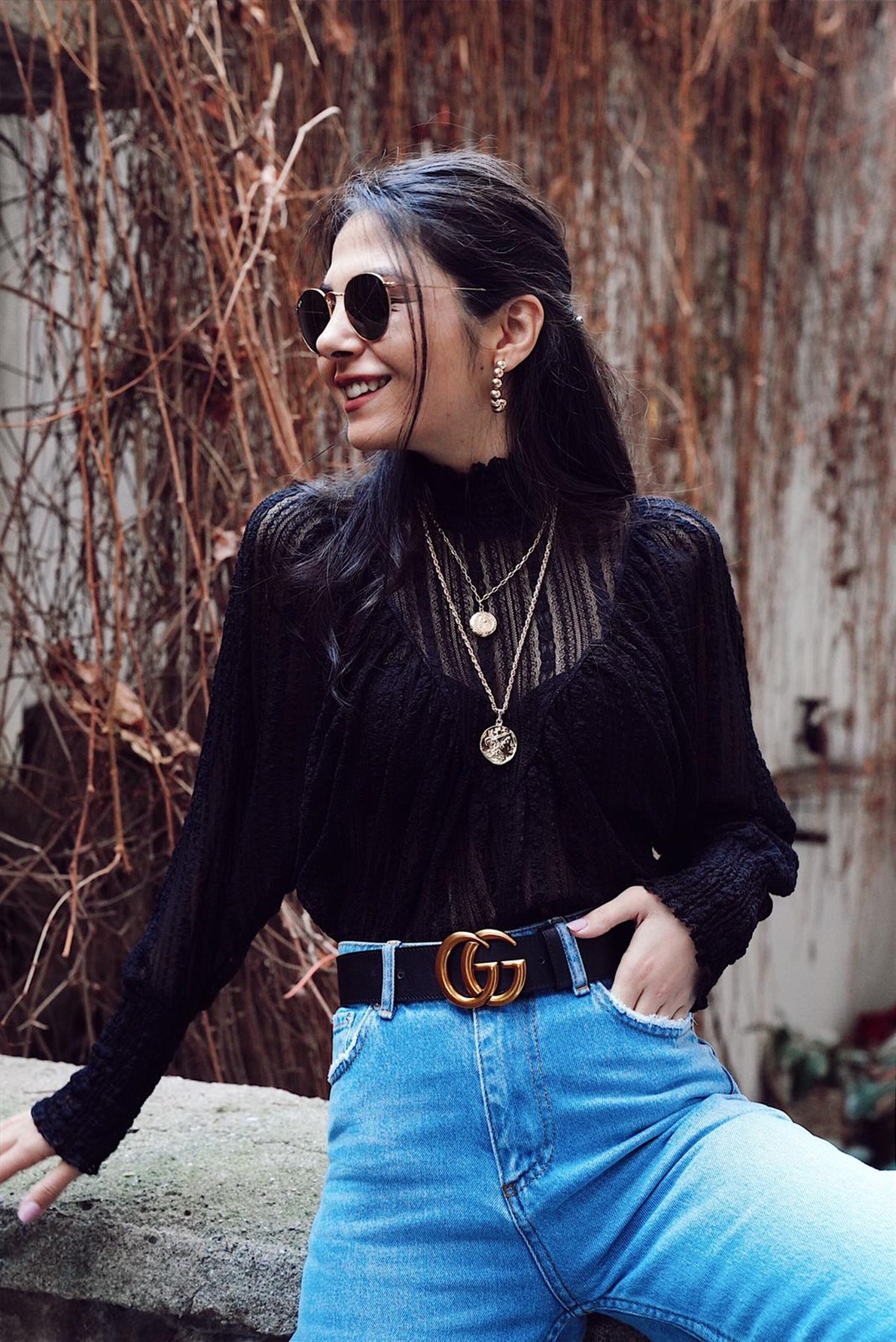 Siyah Vintage Dantel Bluz