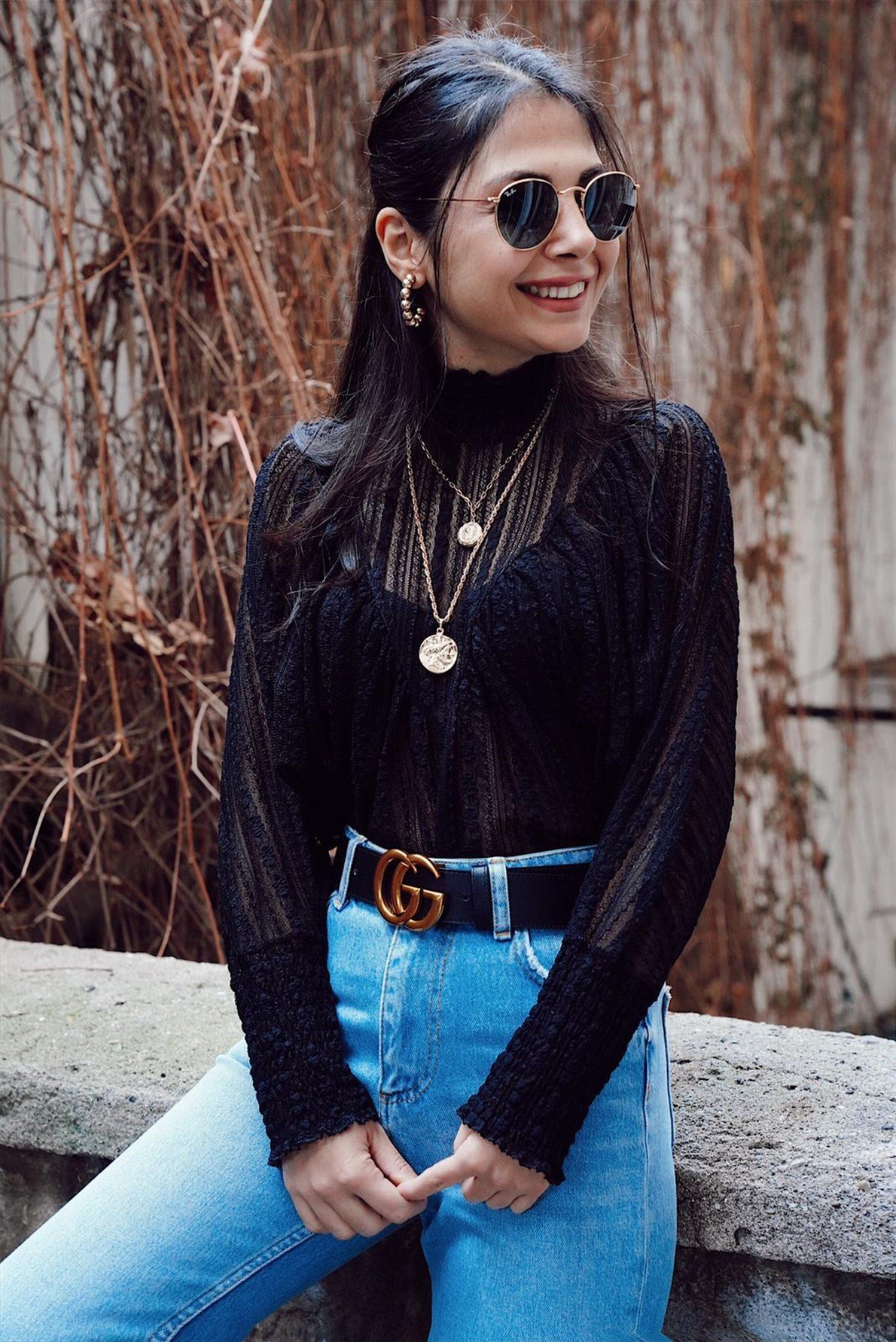 Siyah Vintage Dantel Bluz