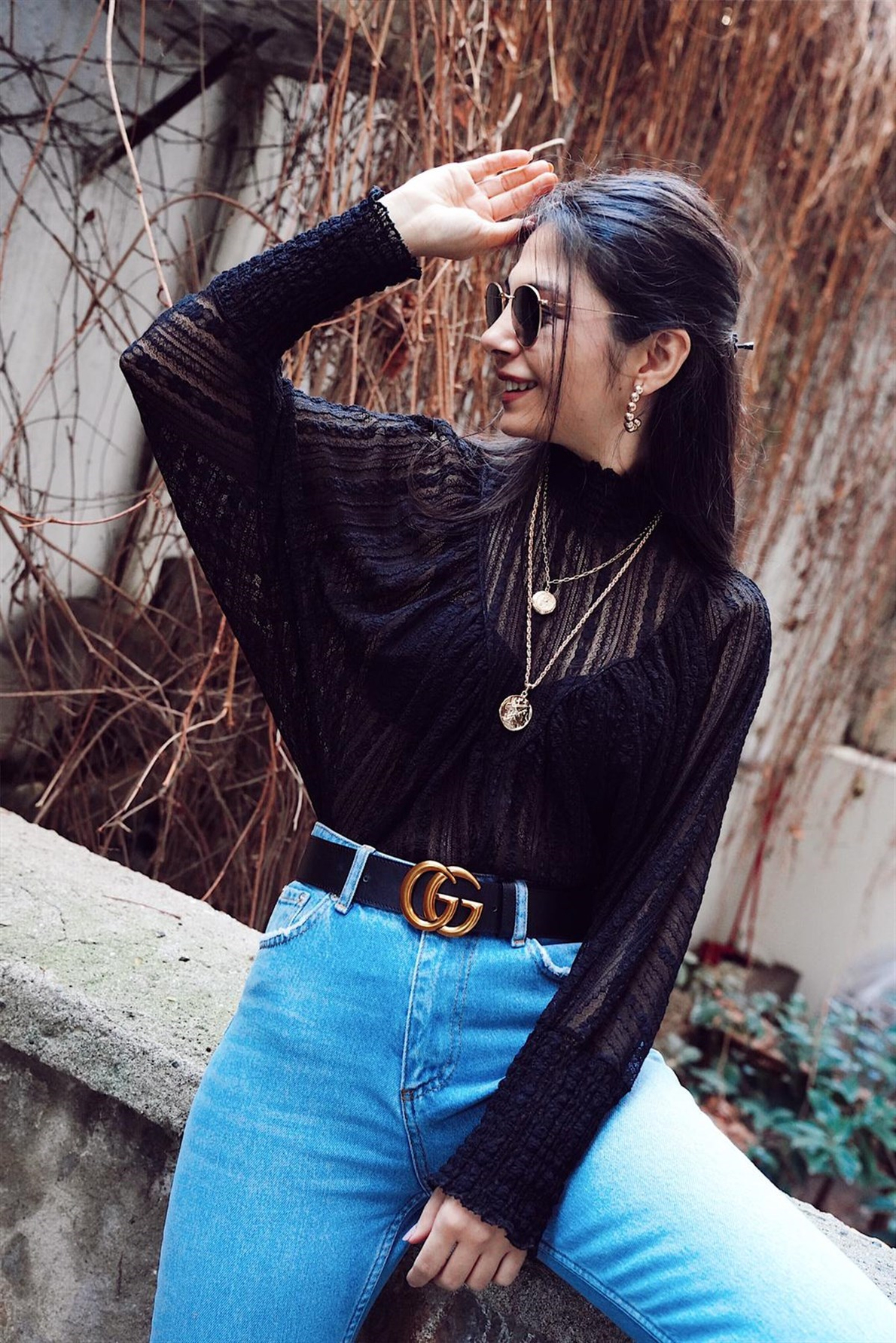 Siyah Vintage Dantel Bluz