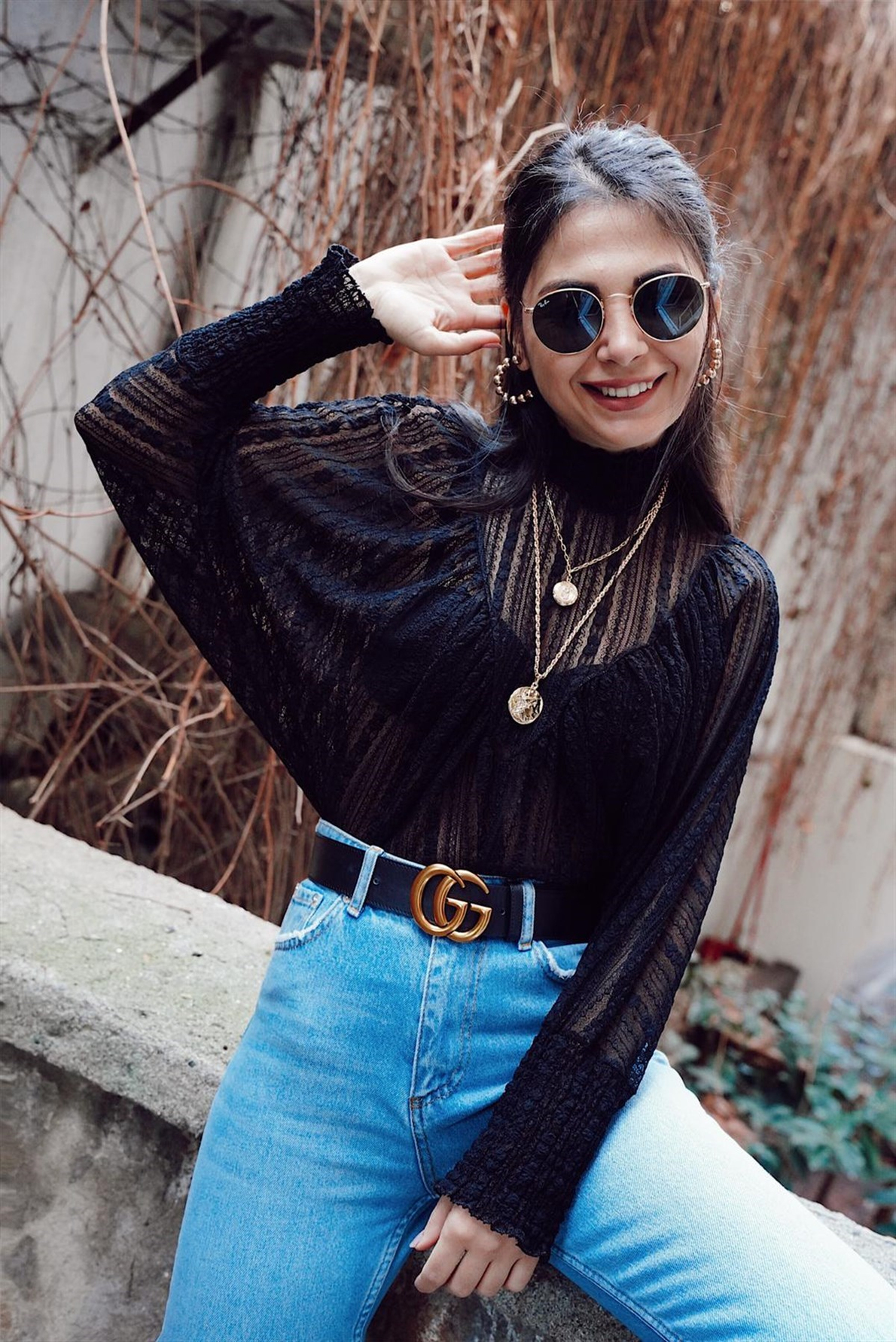 Siyah Vintage Dantel Bluz
