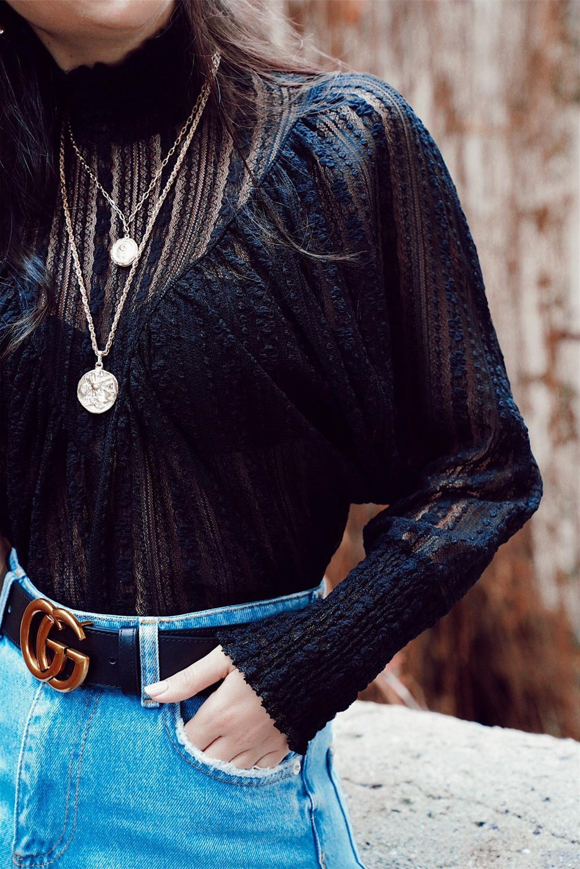 Siyah Vintage Dantel Bluz
