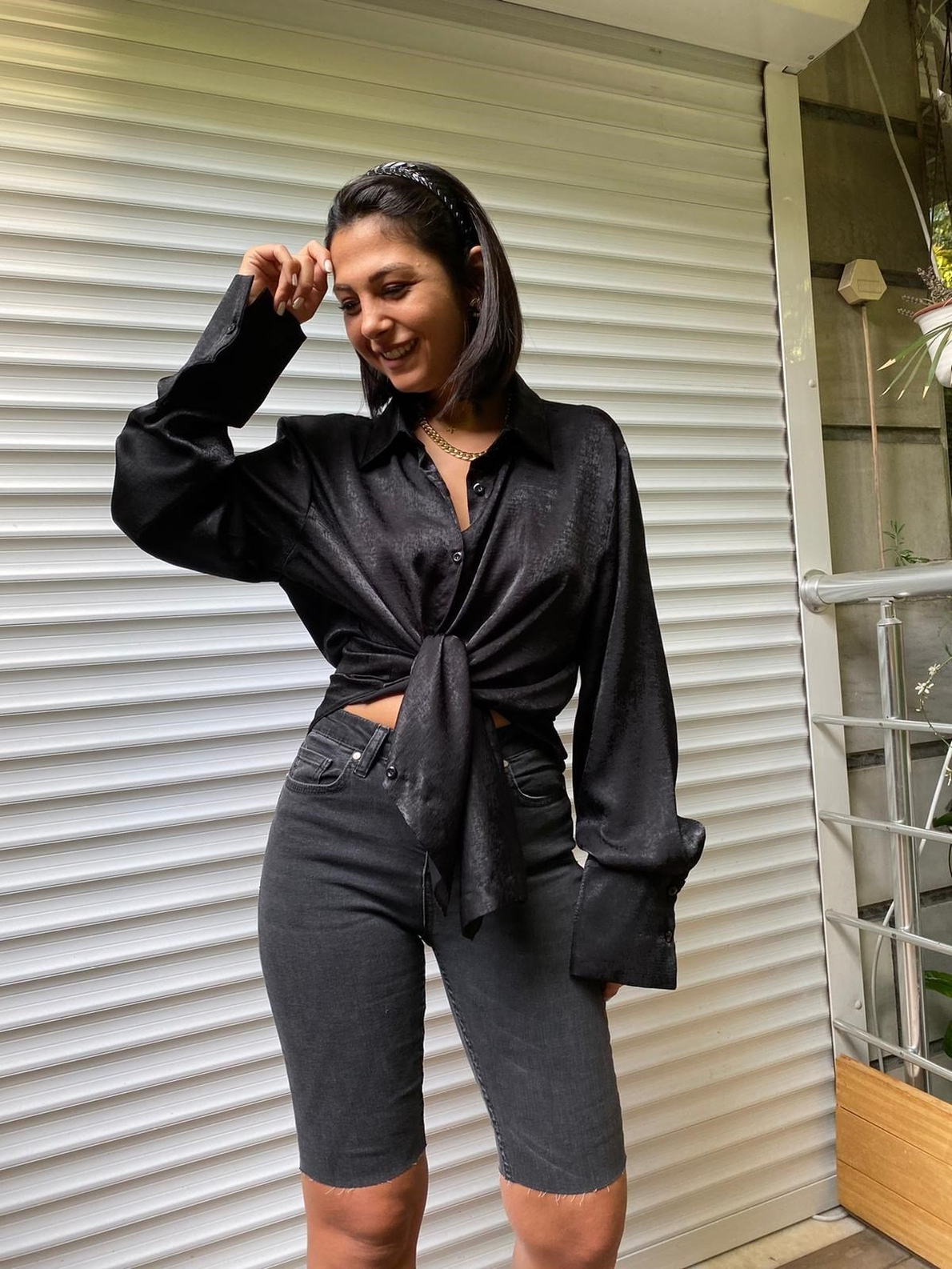 Siyah Yüksek Bel Biker Şort