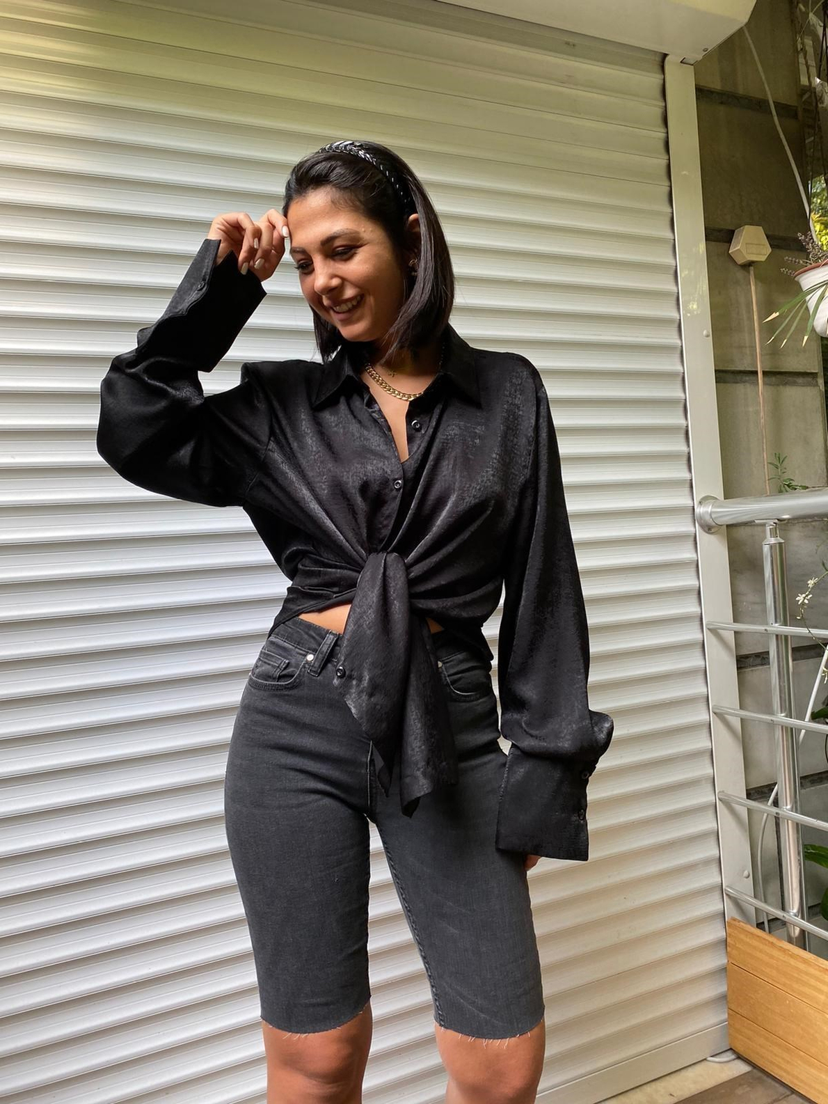 Siyah Yüksek Bel Biker Şort