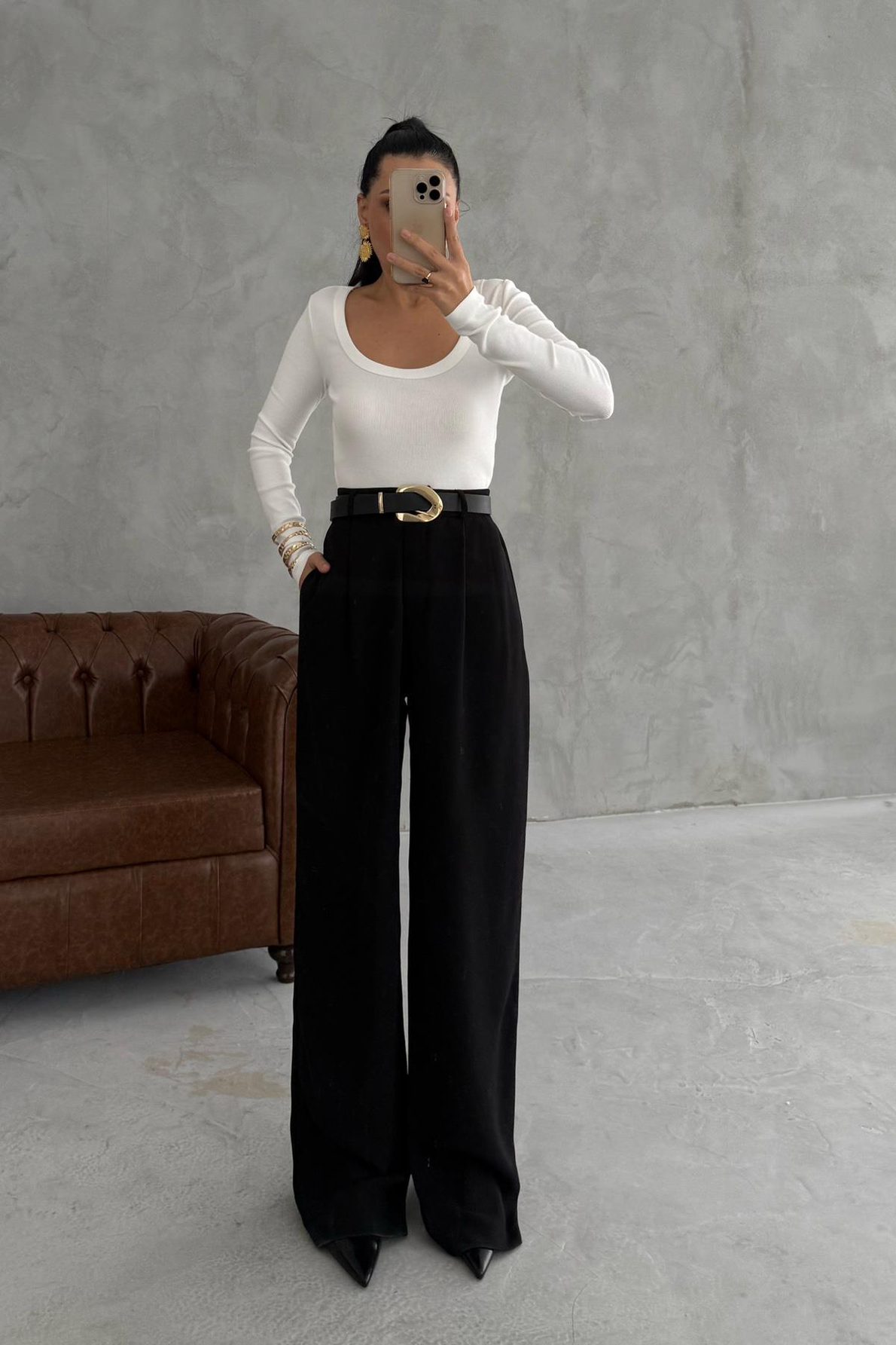 Siyah Yüksek Bel Palazzo Pantalon