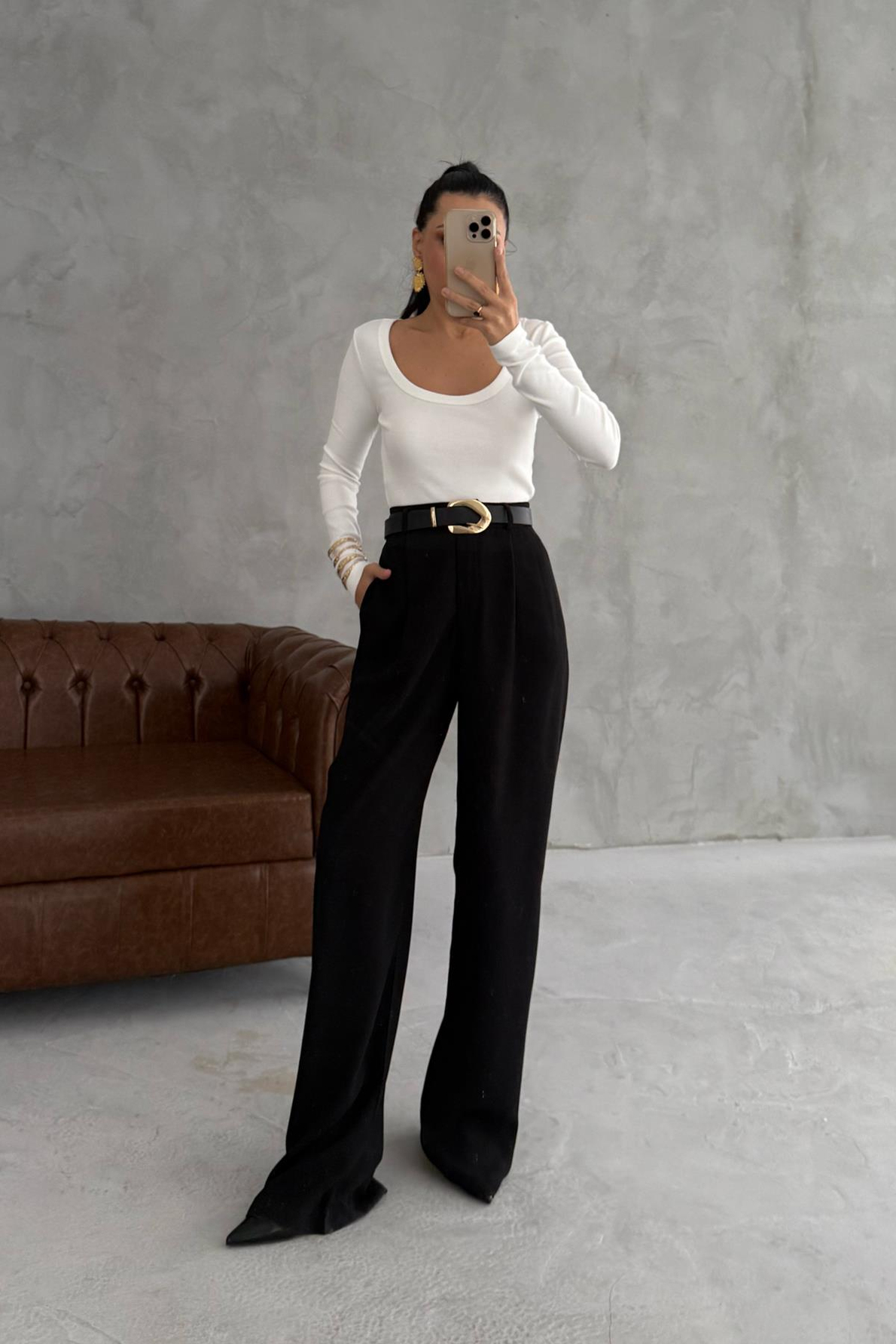 Siyah Yüksek Bel Palazzo Pantalon