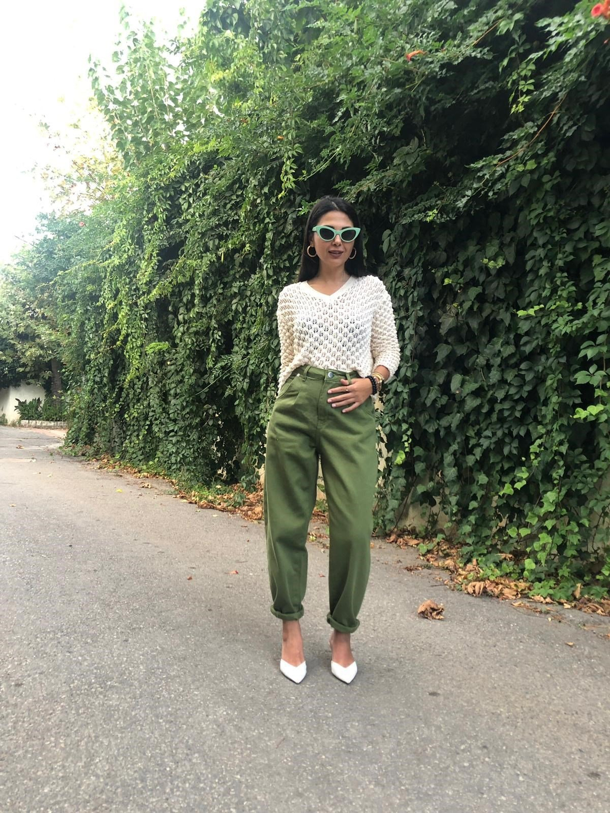 Slochy Yeşil Gabardin Pantolon