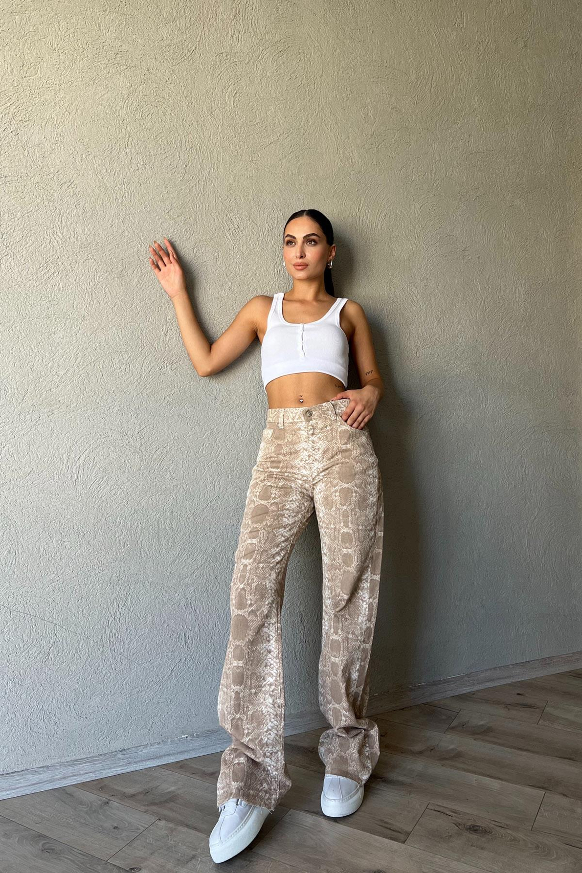 Straight Fit Zebra Desenli Pantolon