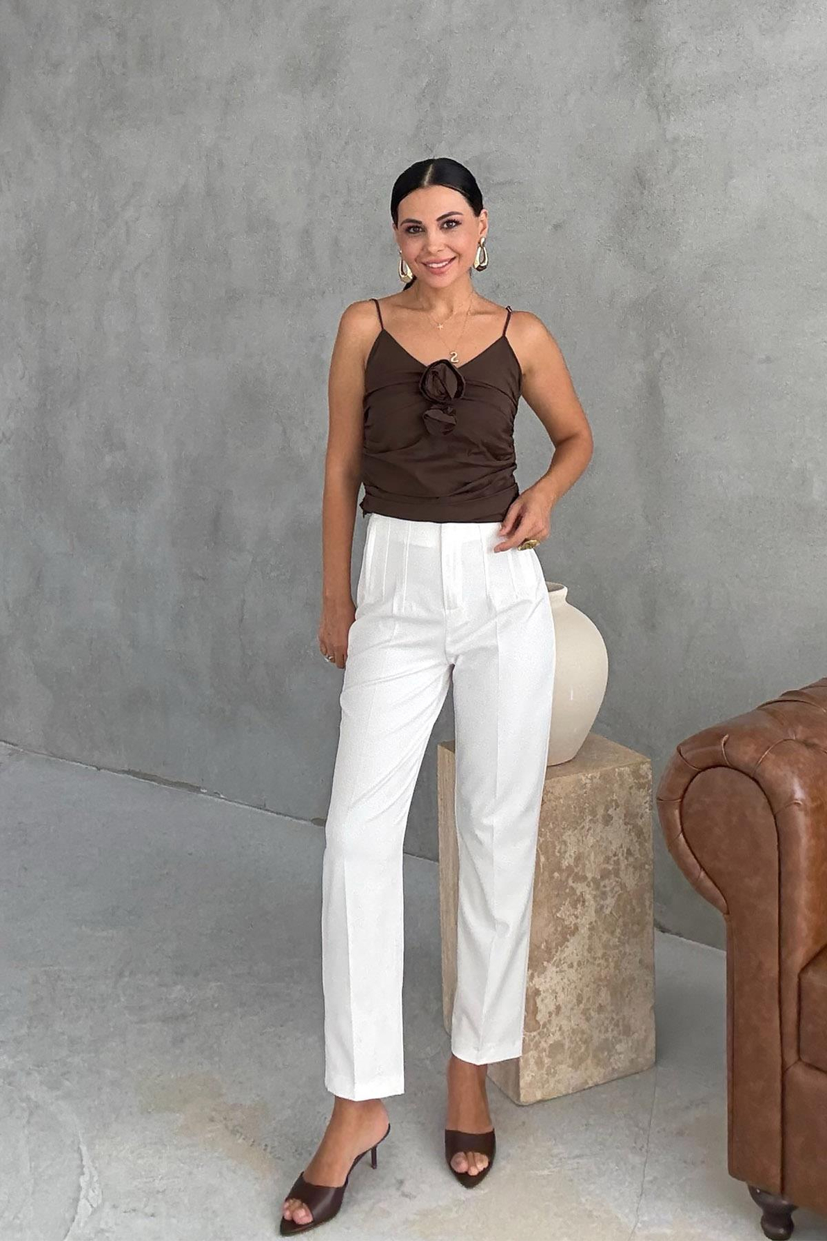 SYA Gül Detay Kahve Crop