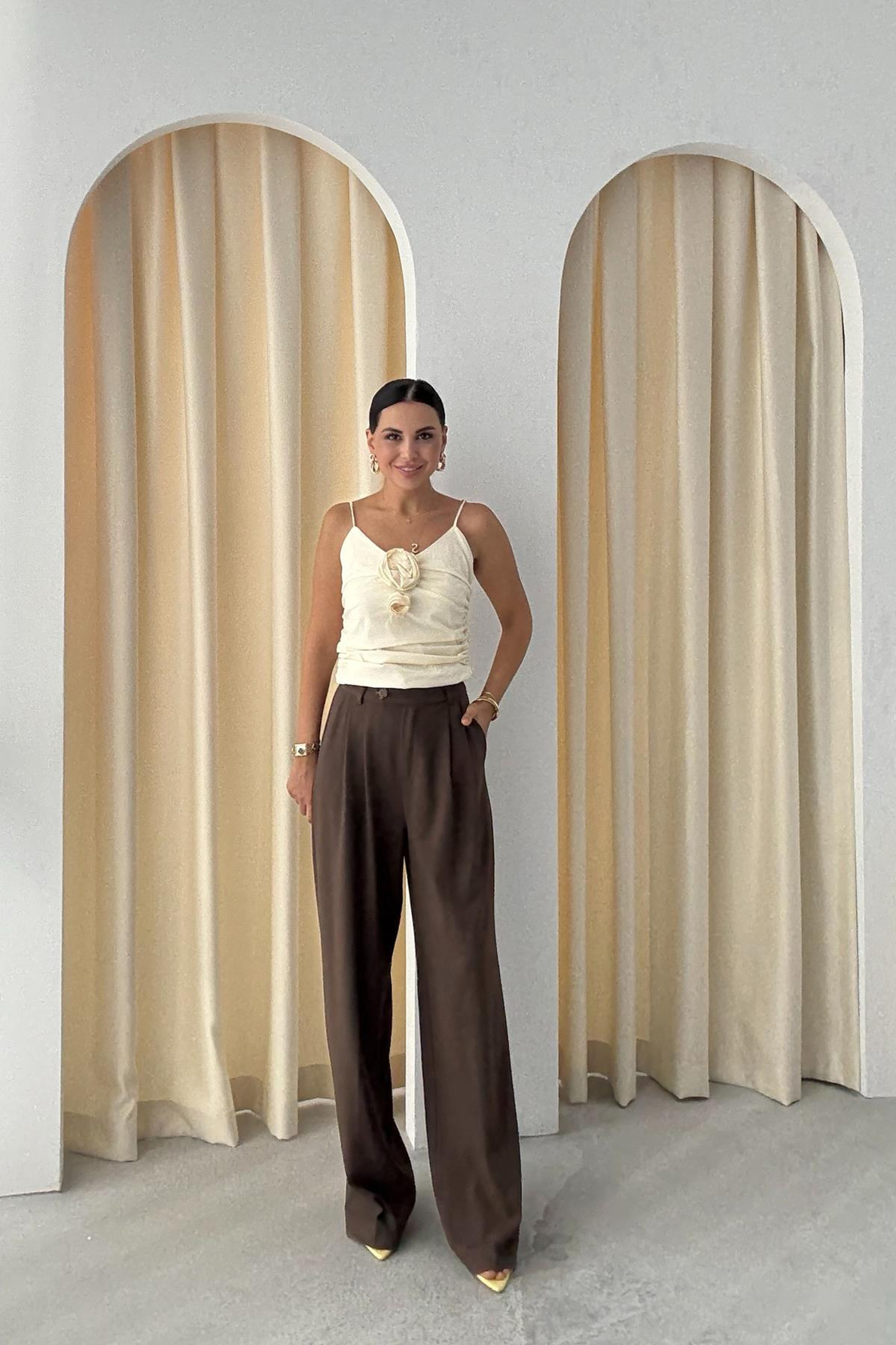SYA Gül Detay Sarı Crop