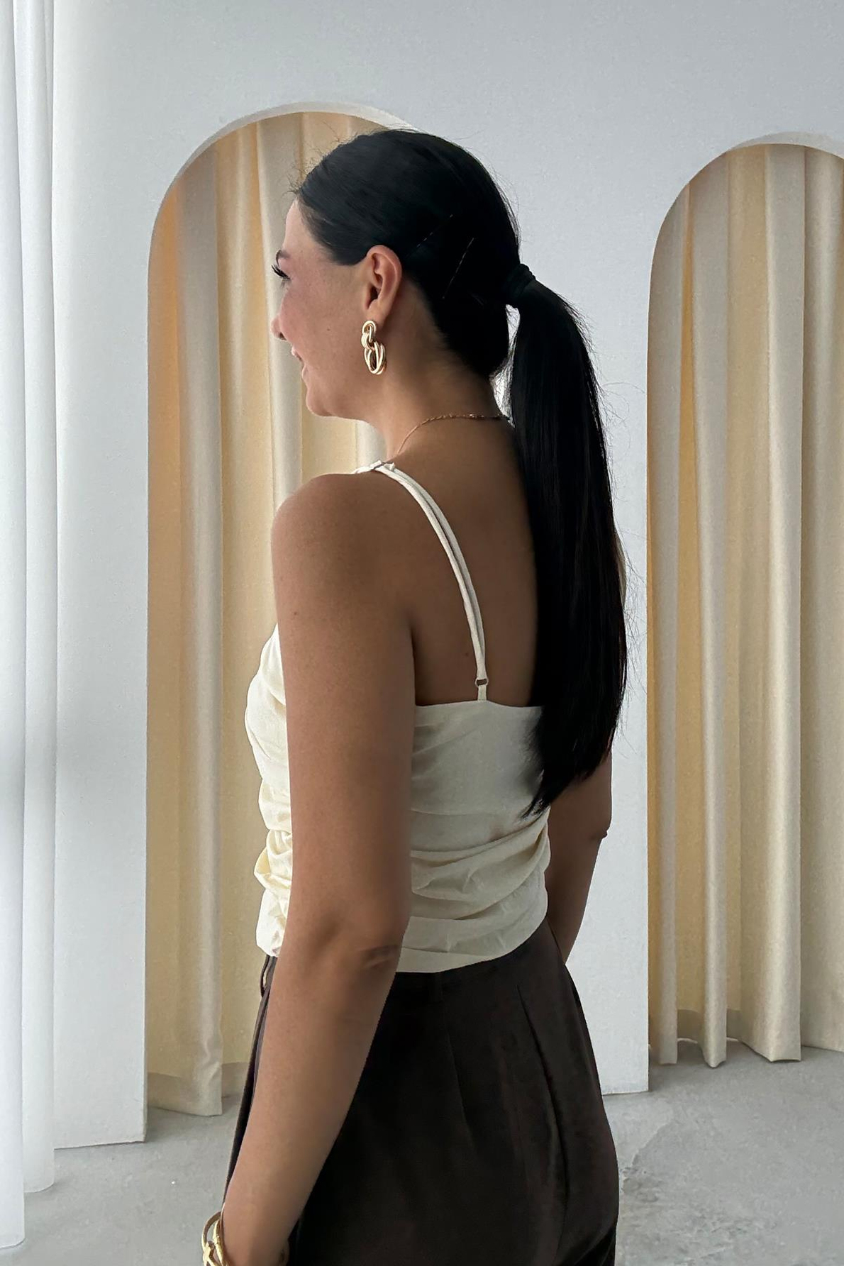SYA Gül Detay Sarı Crop