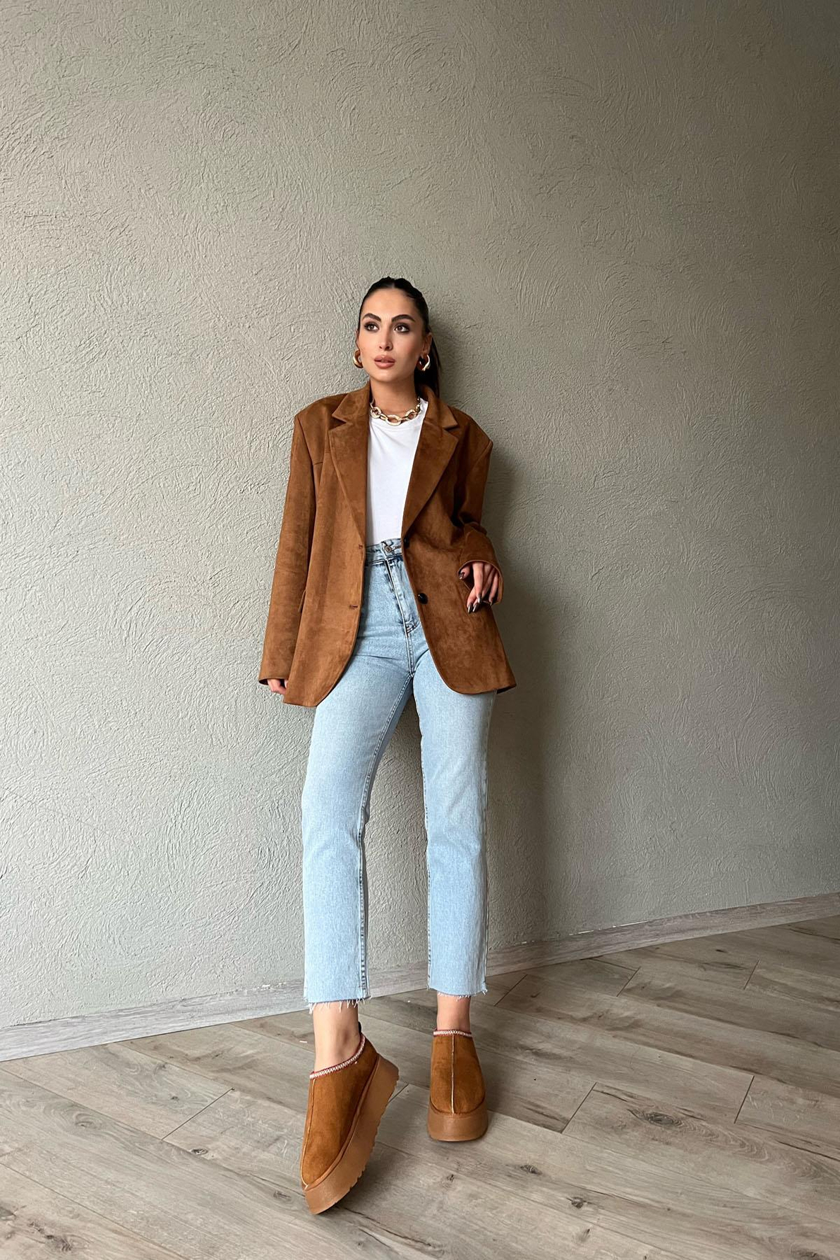 Taba Blazer Model Süet Ceket