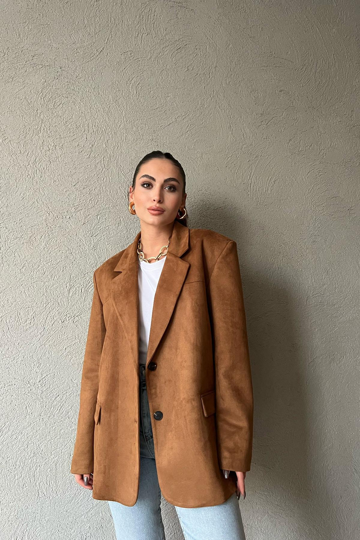 Taba Blazer Model Süet Ceket