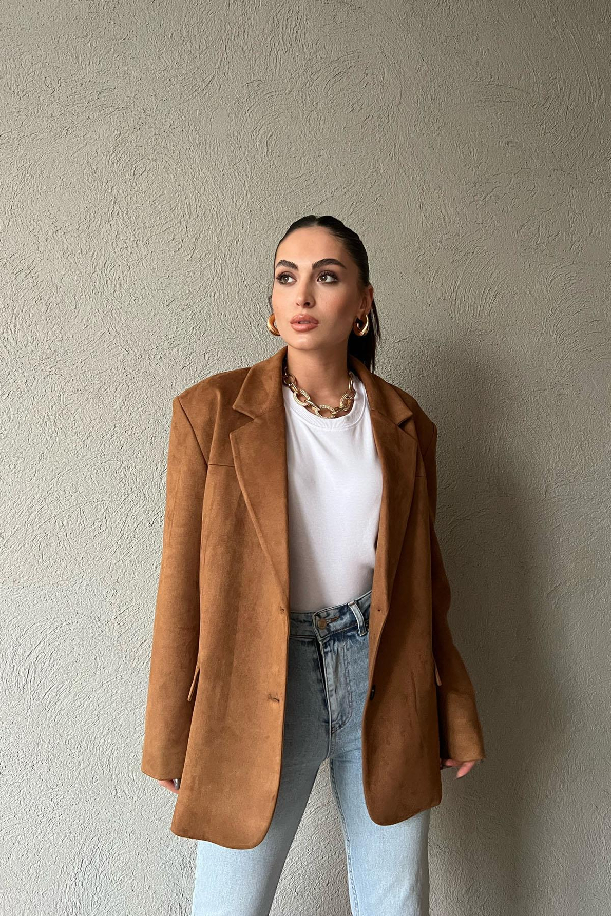 Taba Blazer Model Süet Ceket