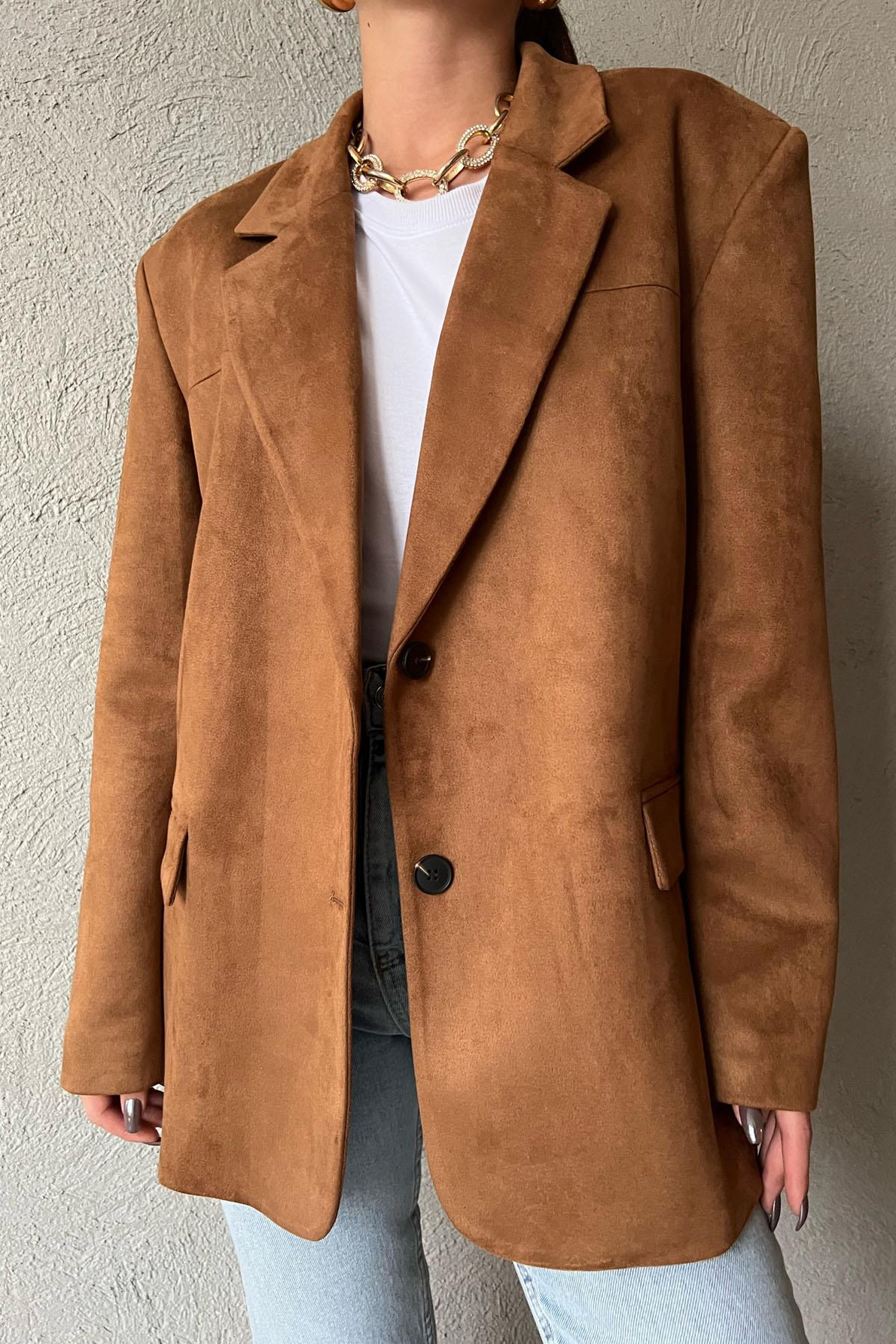 Taba Blazer Model Süet Ceket