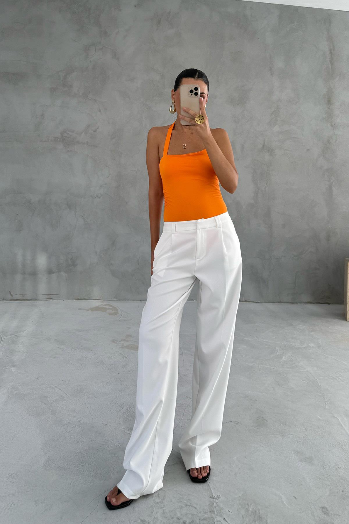 Turuncu Boyundan Geçirmeli Bodysuit