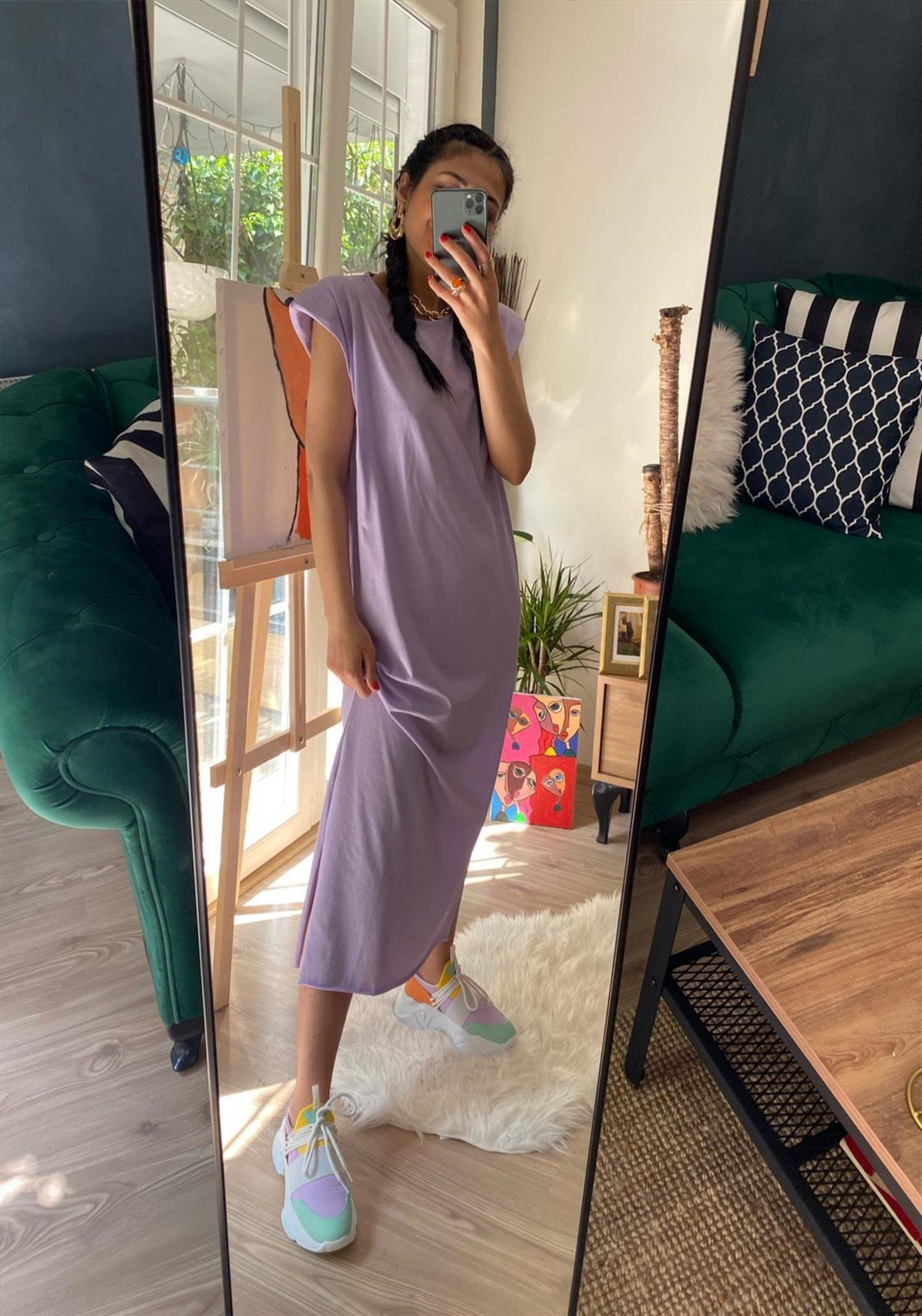 Vatkalı Basic  Lila Elbise