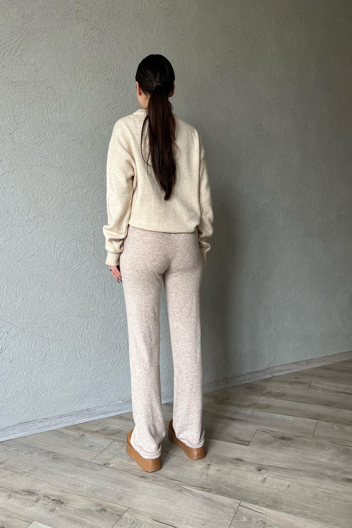 Vizon Beli Lastikli Bağlamalı Bol Paça Pantolon