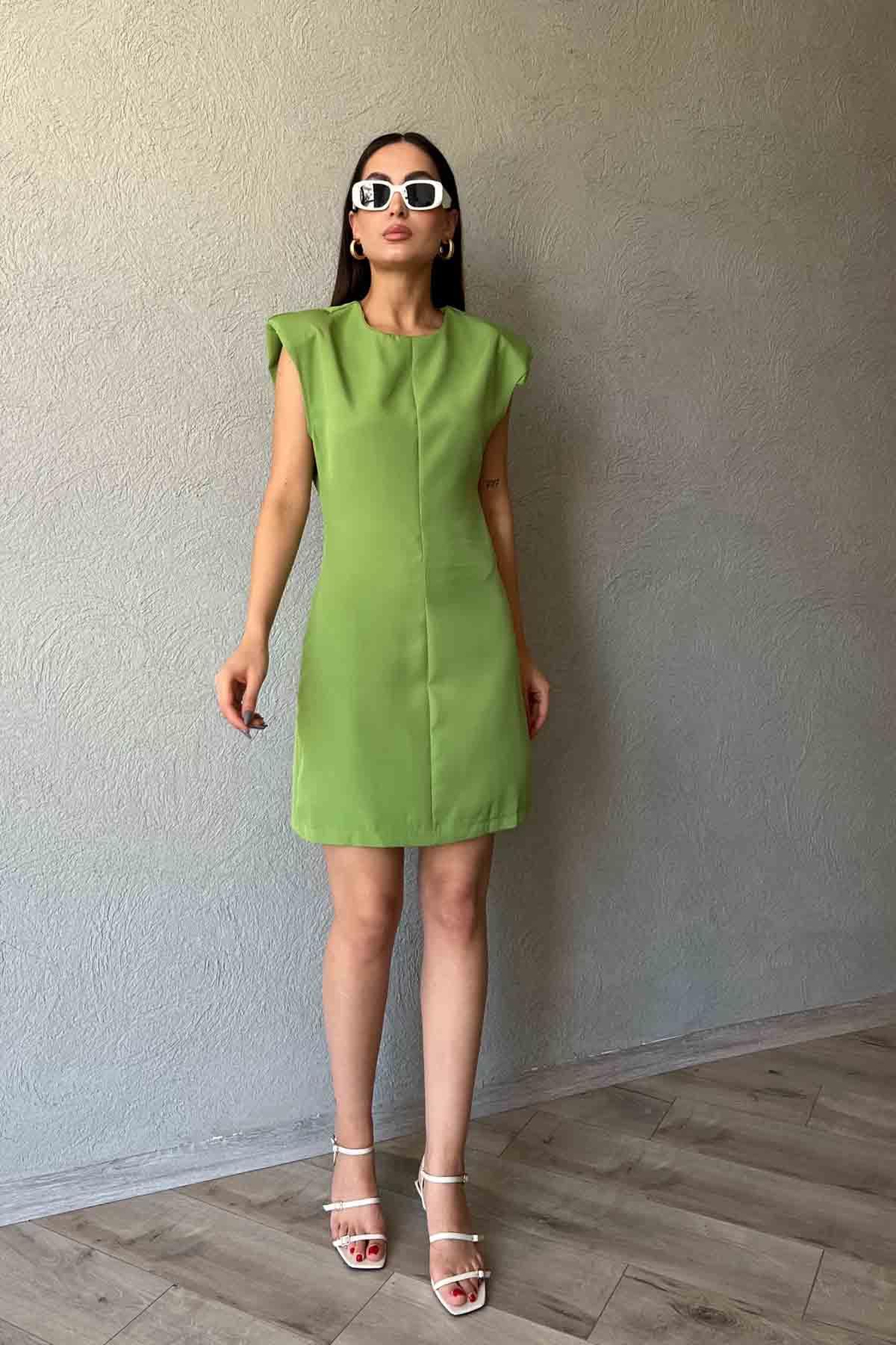 Yeşil Vatka Detaylı Lady Elbise
