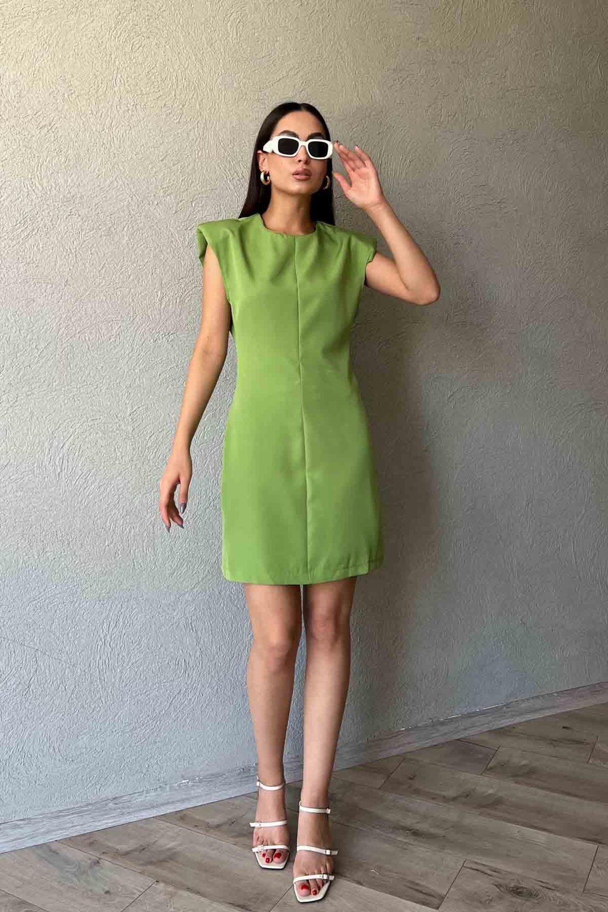 Yeşil Vatka Detaylı Lady Elbise
