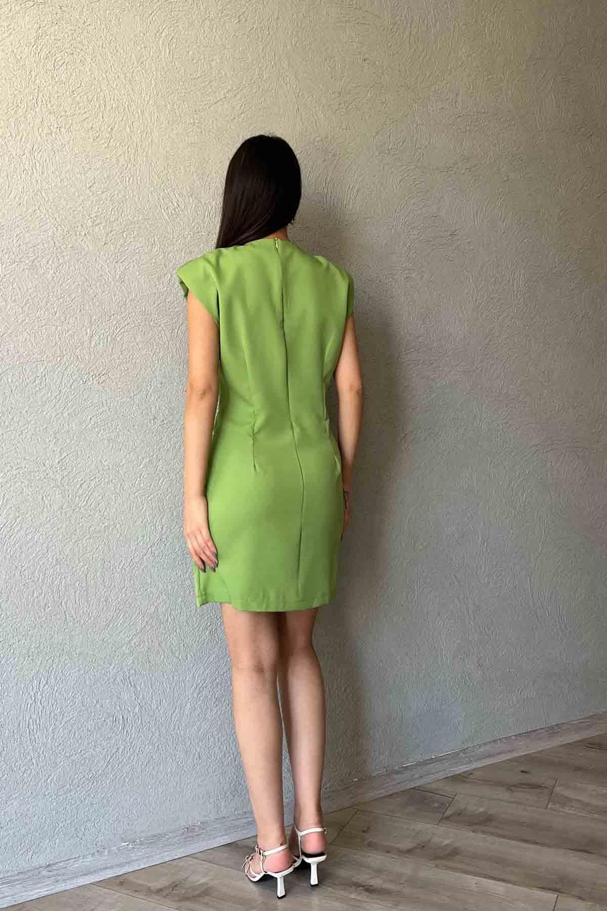 Yeşil Vatka Detaylı Lady Elbise