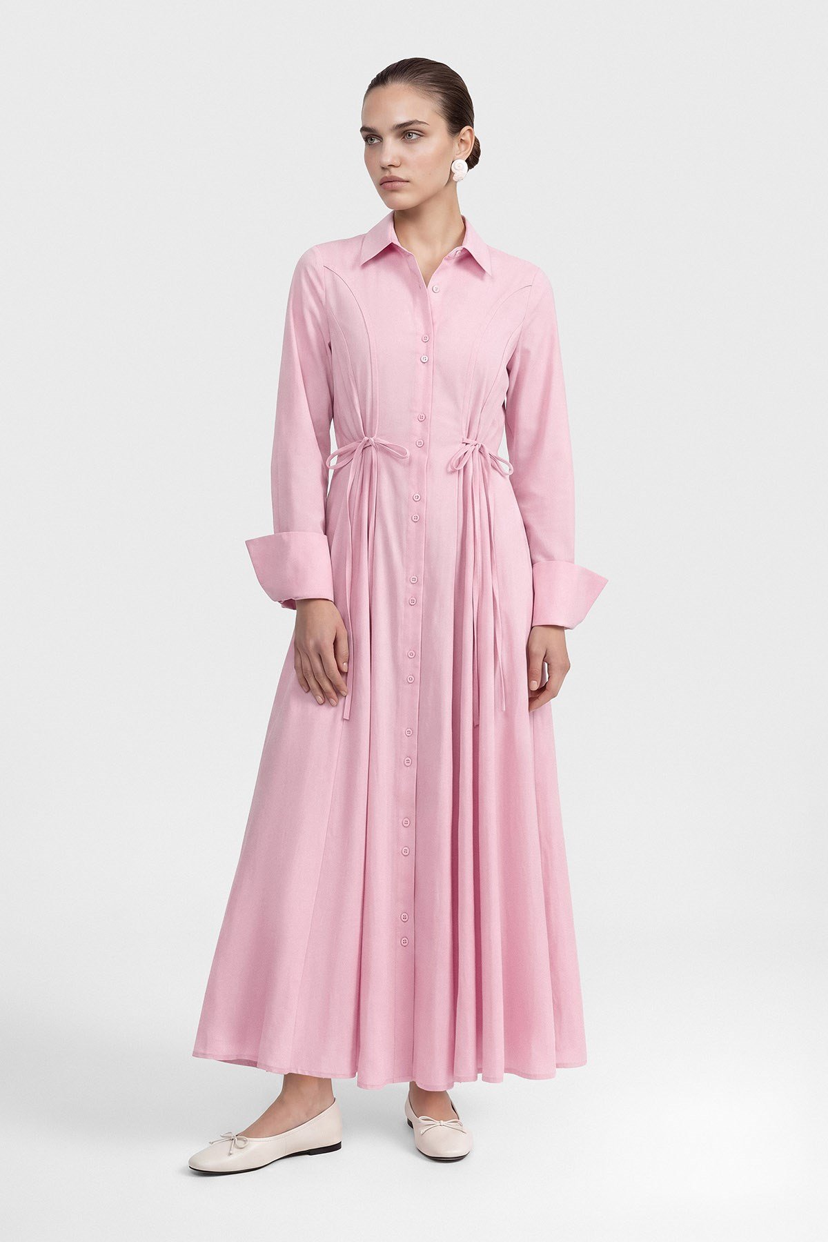 İP DETAYLI ELBİSE -PEMBE