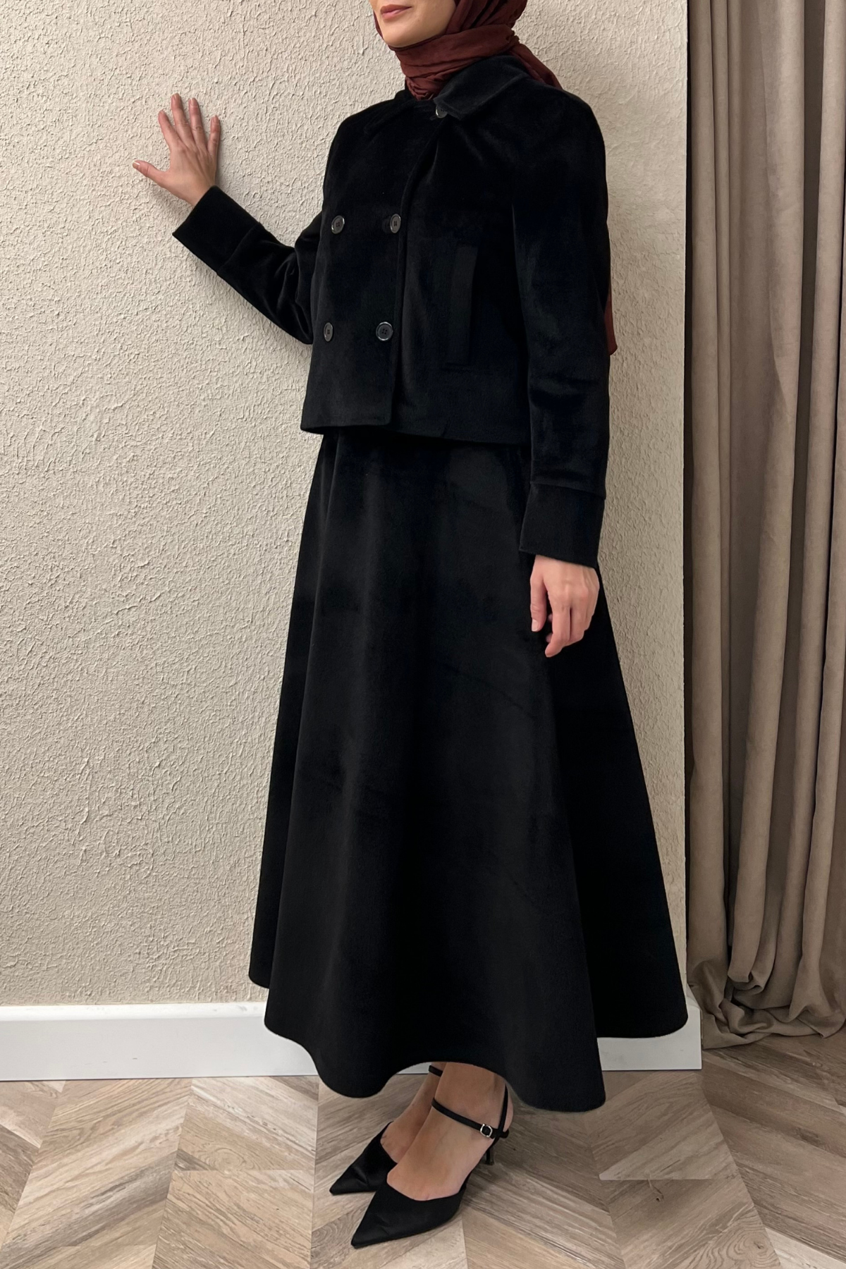 Vanesa kaşe takım -siyah