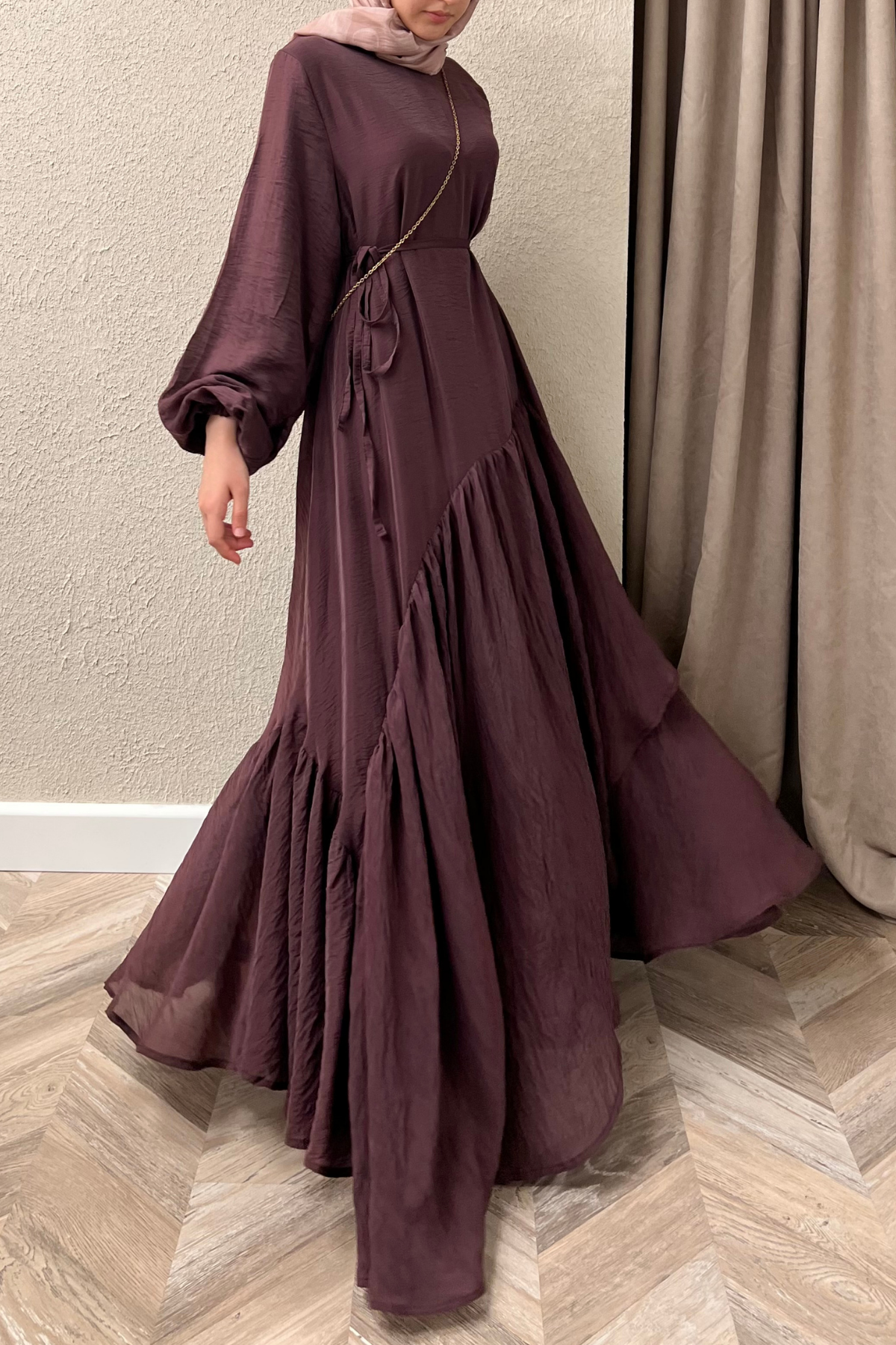 Asimetrik kesim Modal elbise -bordo 
