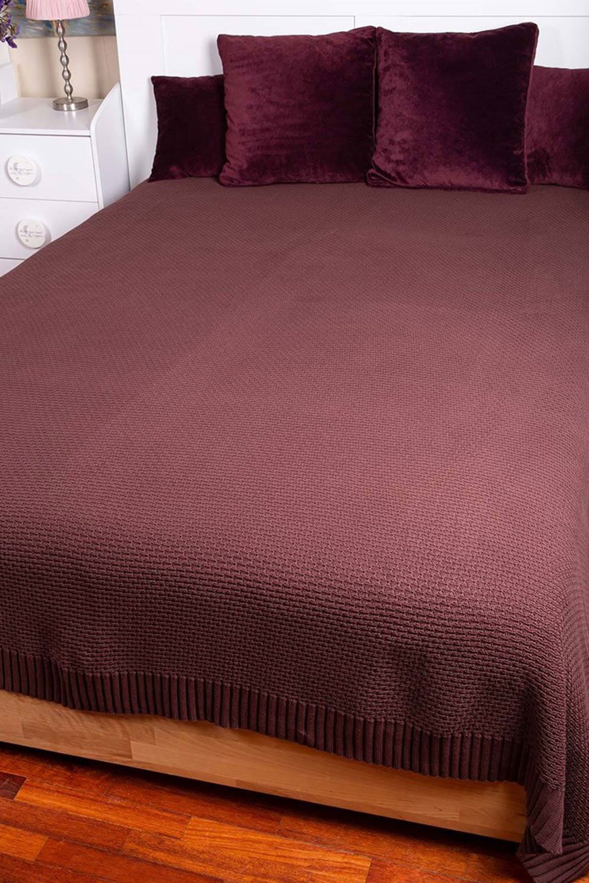 %100 Pamuk Pirinç Örgü Kahve Rengi Çift Kişilik Battaniye 170x250 CM