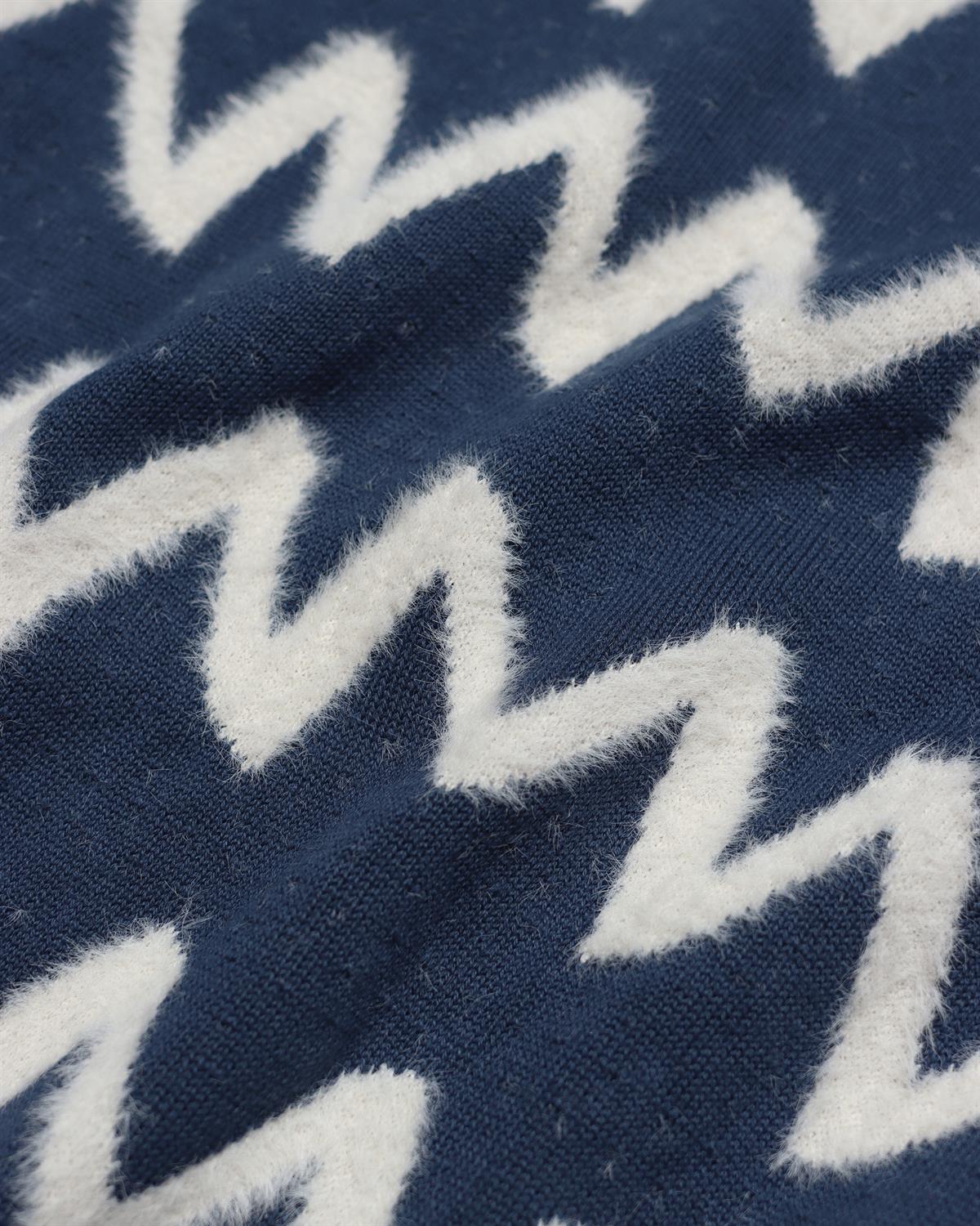 Far Afield DROP SHOULDER KNIT - ZIG Bisiklet Yaka Standart Kesim Zigzag Desen Erkek Triko Kazak - Lacivert