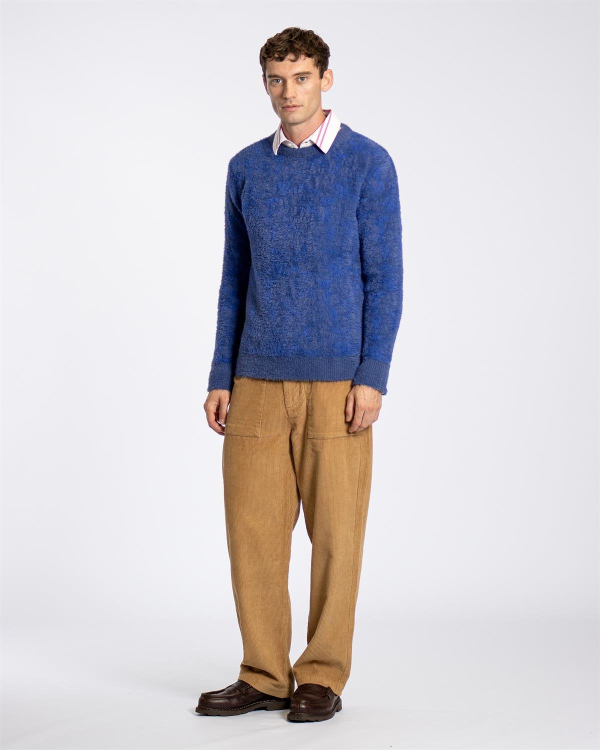 Far Afield ECLIPSE  KNIT - FULLY TIE DIE Bisiklet Yaka Standart Kesim Batik Desen Tüylü Erkek Triko Kazak - Kobalt Mavi