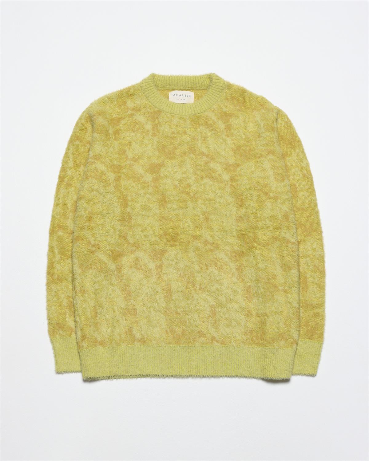 Far Afield ECLIPSE  KNIT - FULLY TIE DIE Bisiklet Yaka Standart Kesim Batik Desen Tüylü Erkek Triko Kazak - Sarı