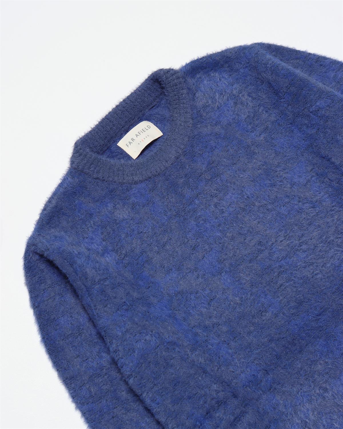 Far Afield ECLIPSE  KNIT - FULLY TIE DIE Bisiklet Yaka Standart Kesim Batik Desen Tüylü Erkek Triko Kazak - Kobalt Mavi