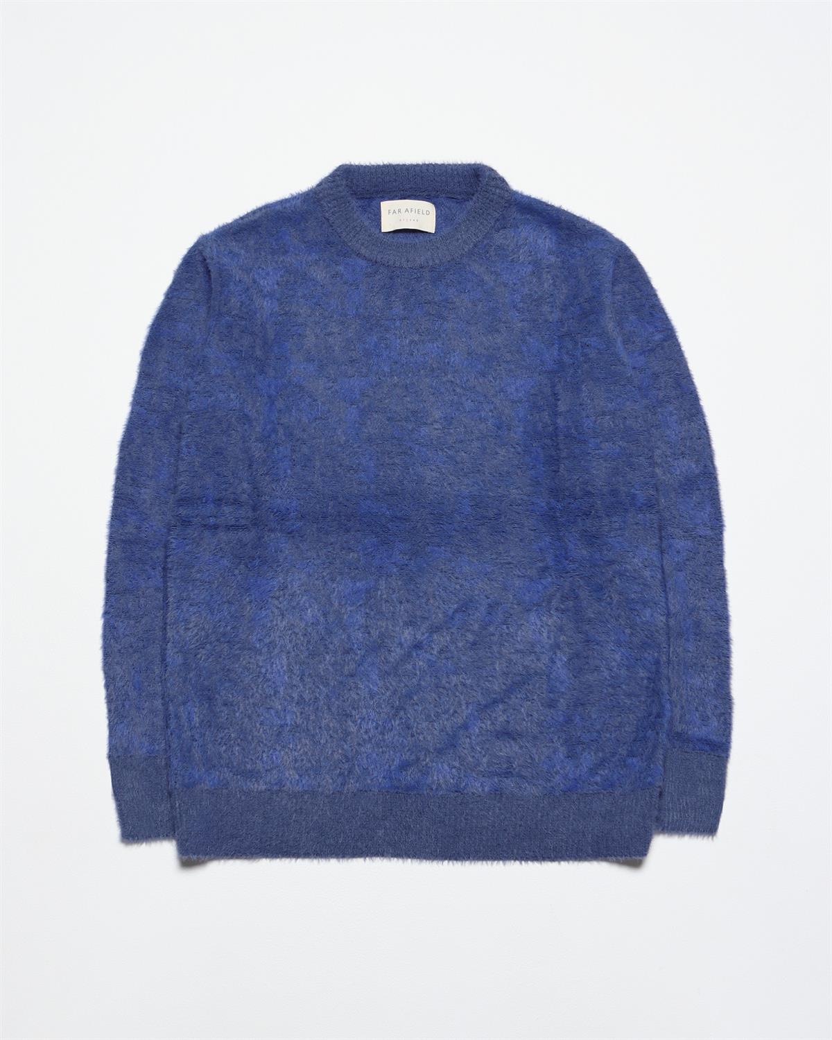 Far Afield ECLIPSE  KNIT - FULLY TIE DIE Bisiklet Yaka Standart Kesim Batik Desen Tüylü Erkek Triko Kazak - Kobalt Mavi