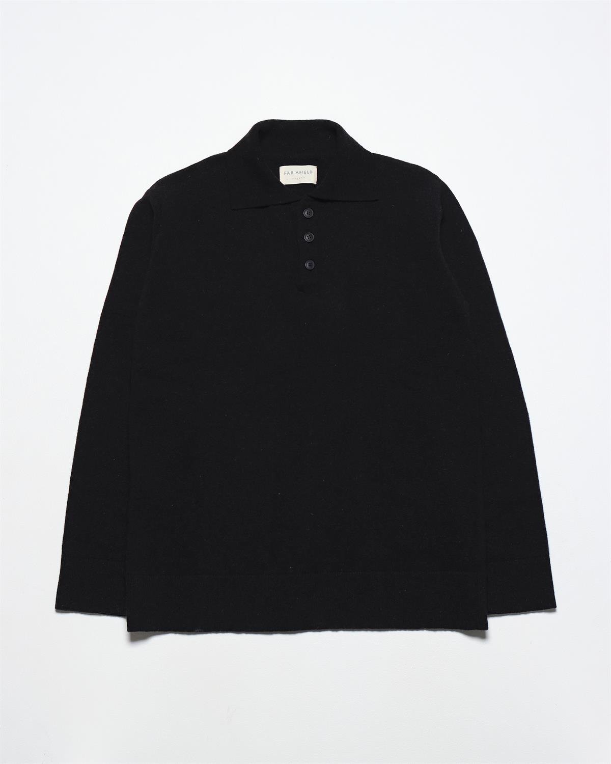 Far Afield KIER KNITTED POLO Polo Yaka Standart Kesim Yün Karışım Erkek Triko Kazak - Siyah