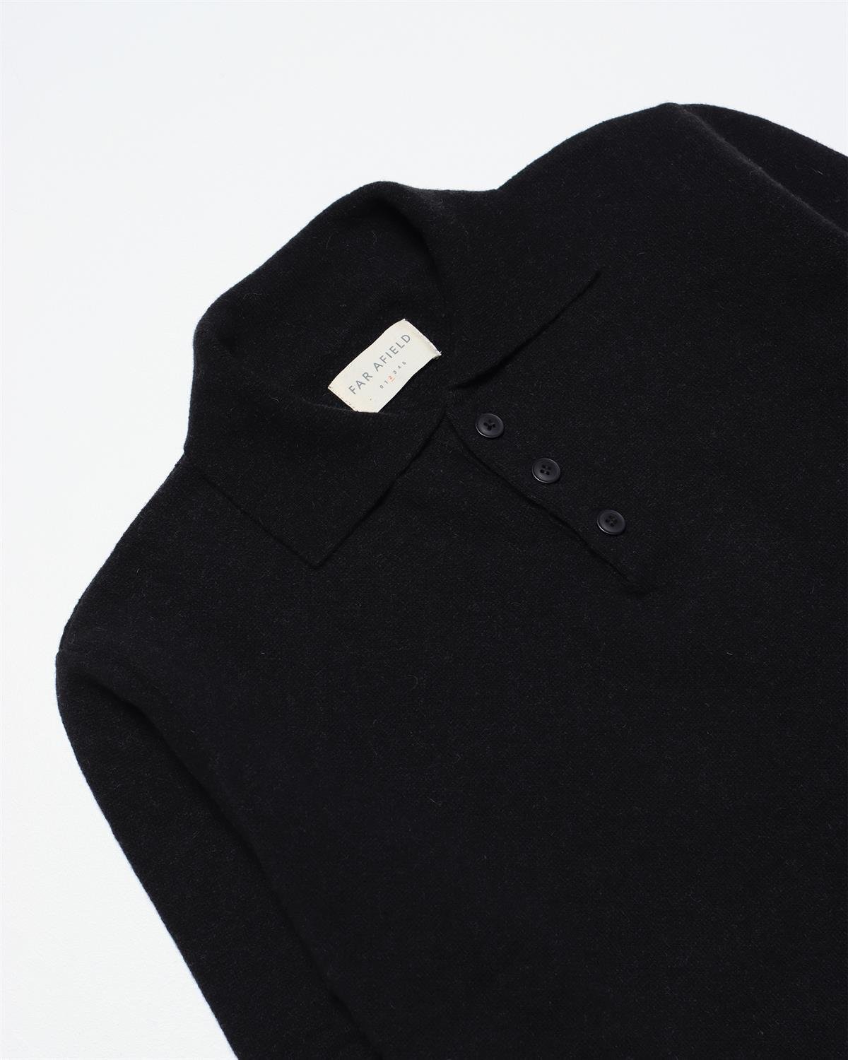 Far Afield KIER KNITTED POLO Polo Yaka Standart Kesim Yün Karışım Erkek Triko Kazak - Siyah