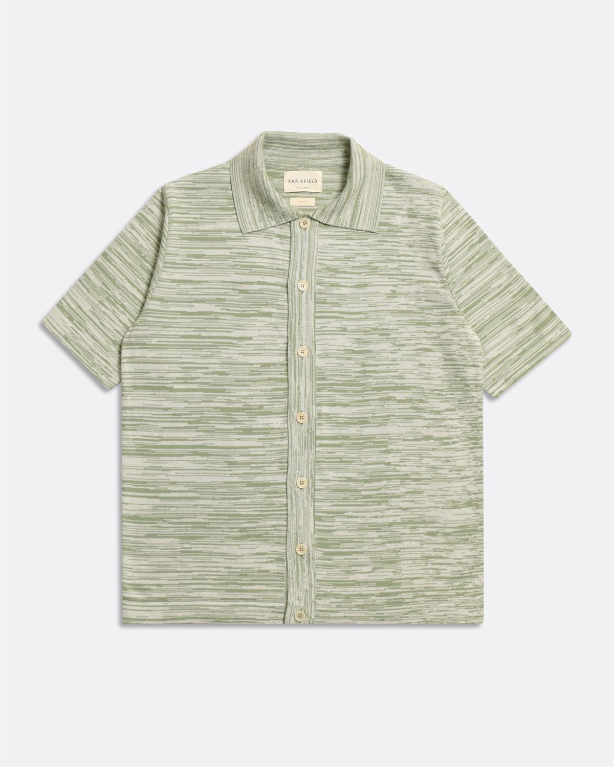 Far Afield VELZY CARDIGAN-TWISTED YARN Bisiklet Yaka Kısa Kol %100 Organik Pamuk Melanj Erkek Triko Hırka - Yeşil