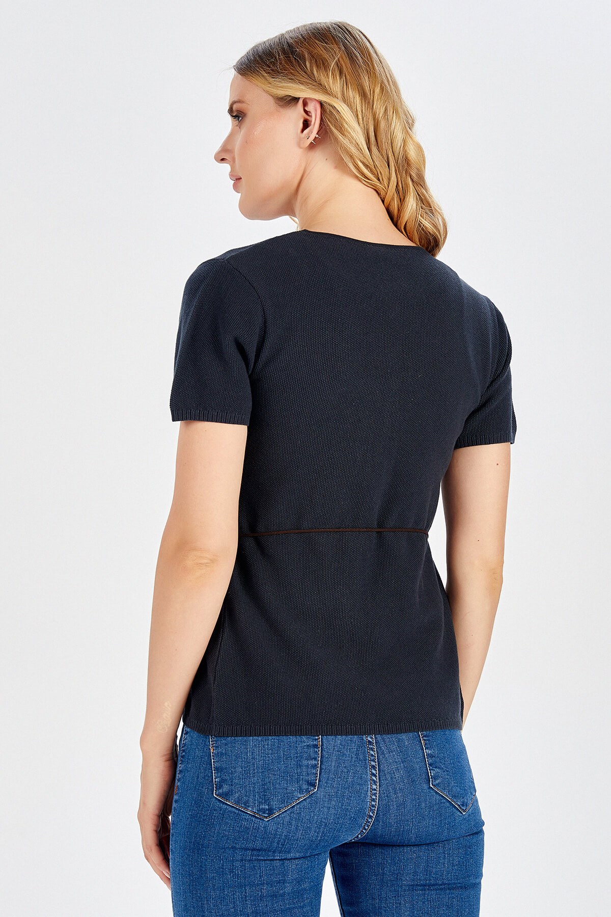 Peraluna %100 Pamuk Antrasit Renk Pike Örgü Twin Set